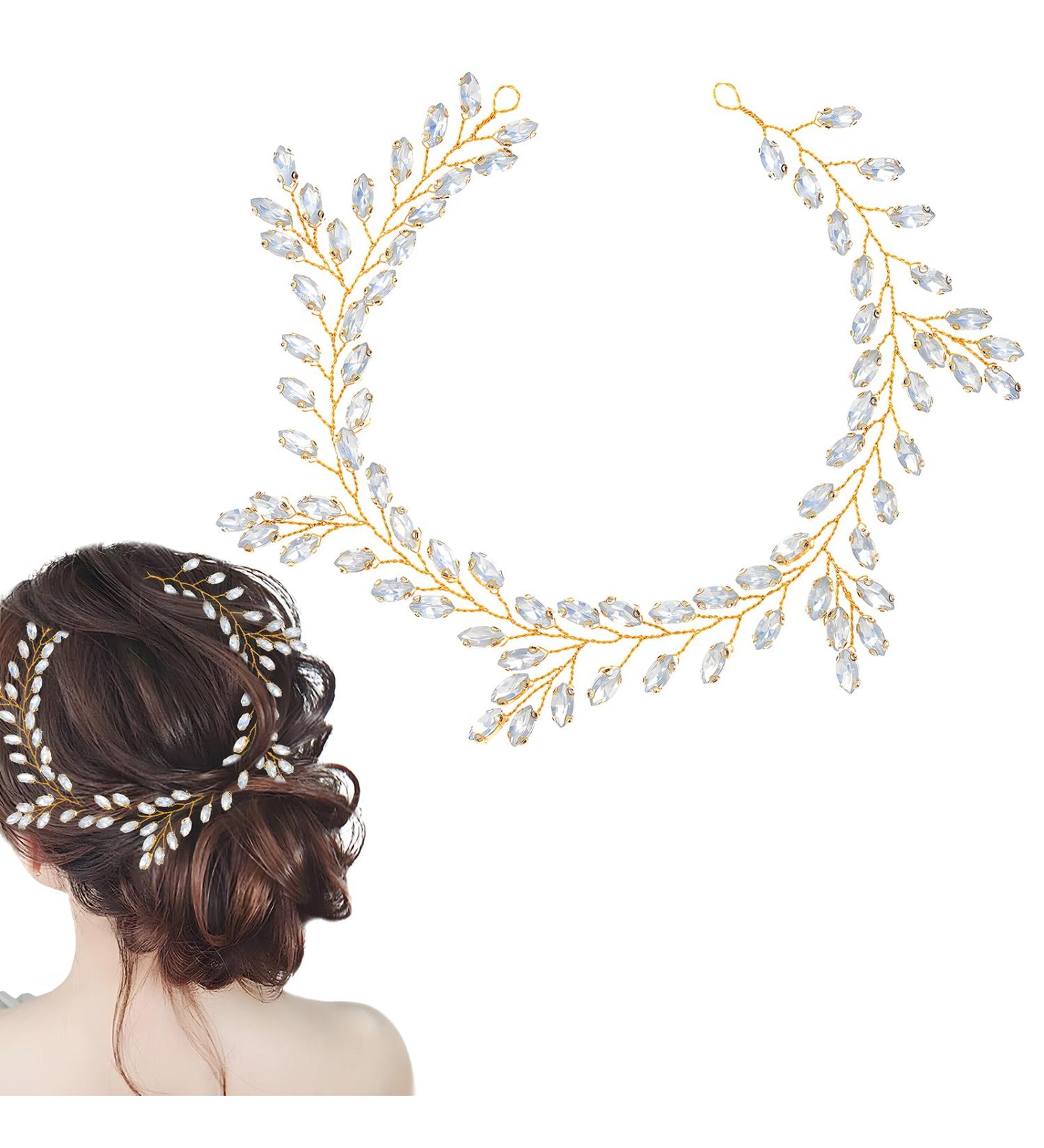 Fairvital Gold Sparkle Crystal Rhinestone Bride Hair Accessories - Wedding Headgear for Women & Girls - Buy Online on GoSupps.com