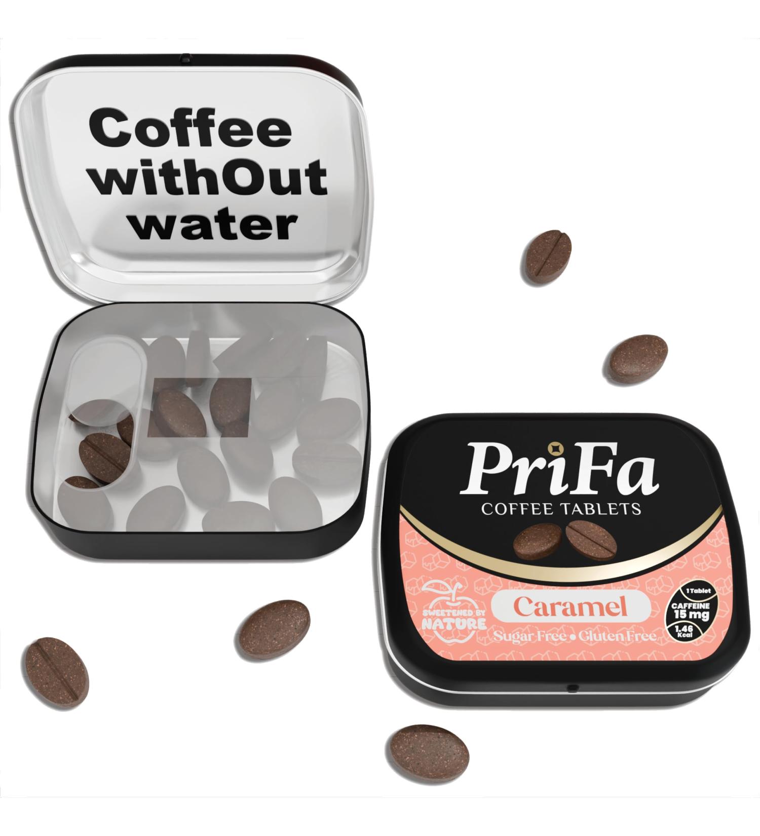 PriFa Caramel Coffee Tablets Sweetened with Stevia Rich & Buttery Flavor Instant Coffee On-The-Go Portable Caffeine Boost 15mg Caffeine 25 Tablets - Buy Online on GoSupps.com