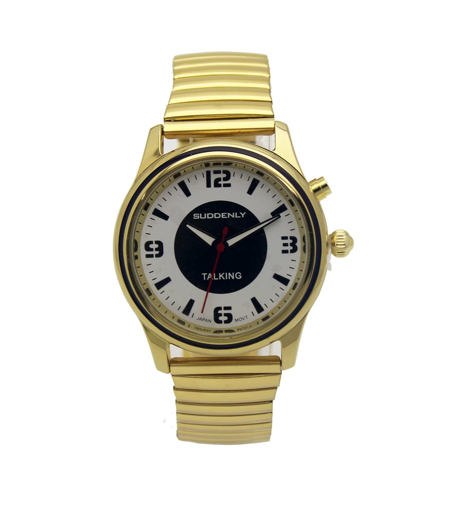 Suddenly Talking Gold Stainless Steel Watch for Seniors Men | Loud Sound & Visually Impaired Friendly | Time-Day-Date Alarm - Buy Online on GoSupps.com