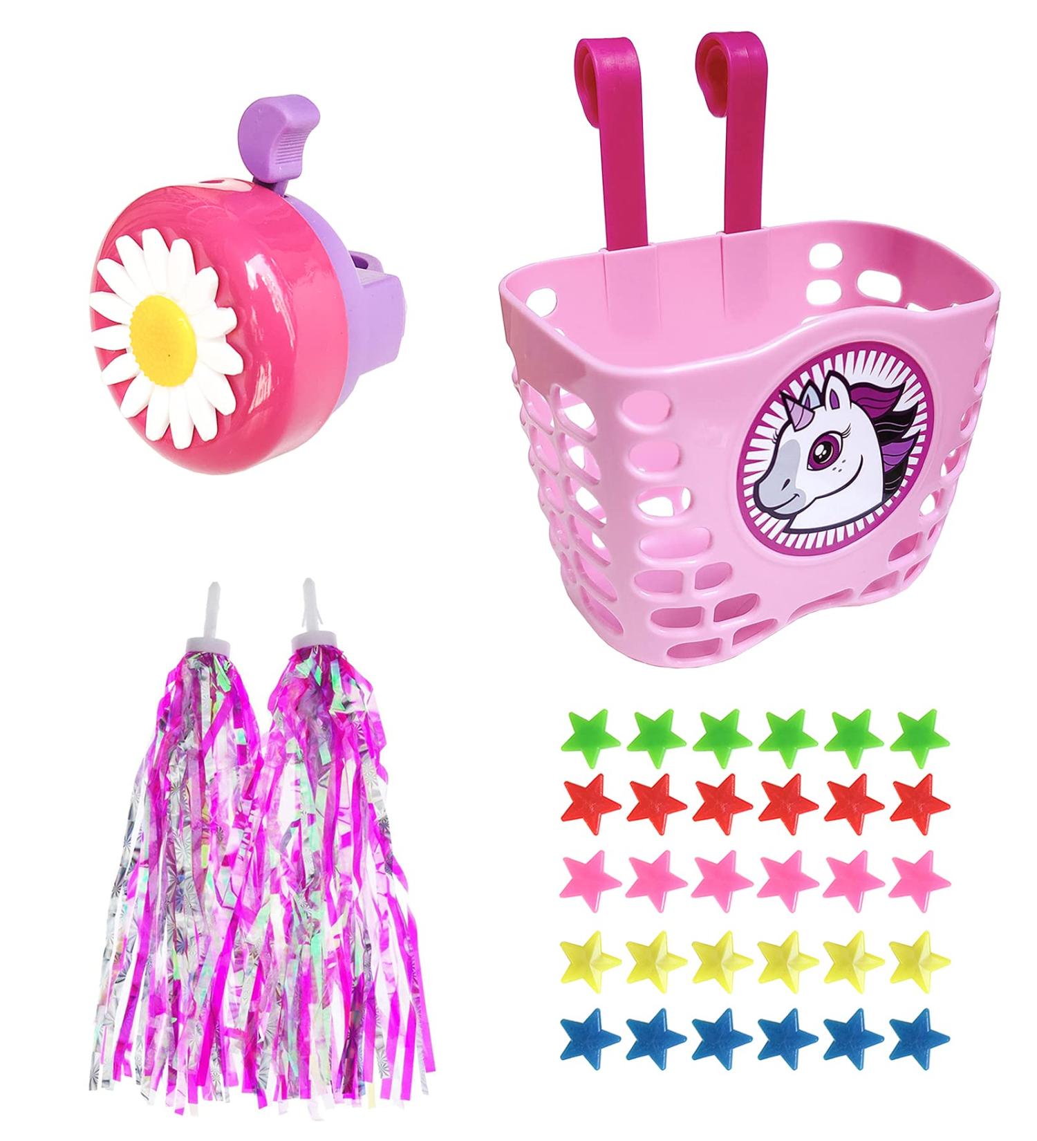 Suerico Girls Bike Decorations Kit - Spoke Beads, Streamers, Tassel Ribbon, Horn Bell & Handlebar Basket - Buy Online on GoSupps.com