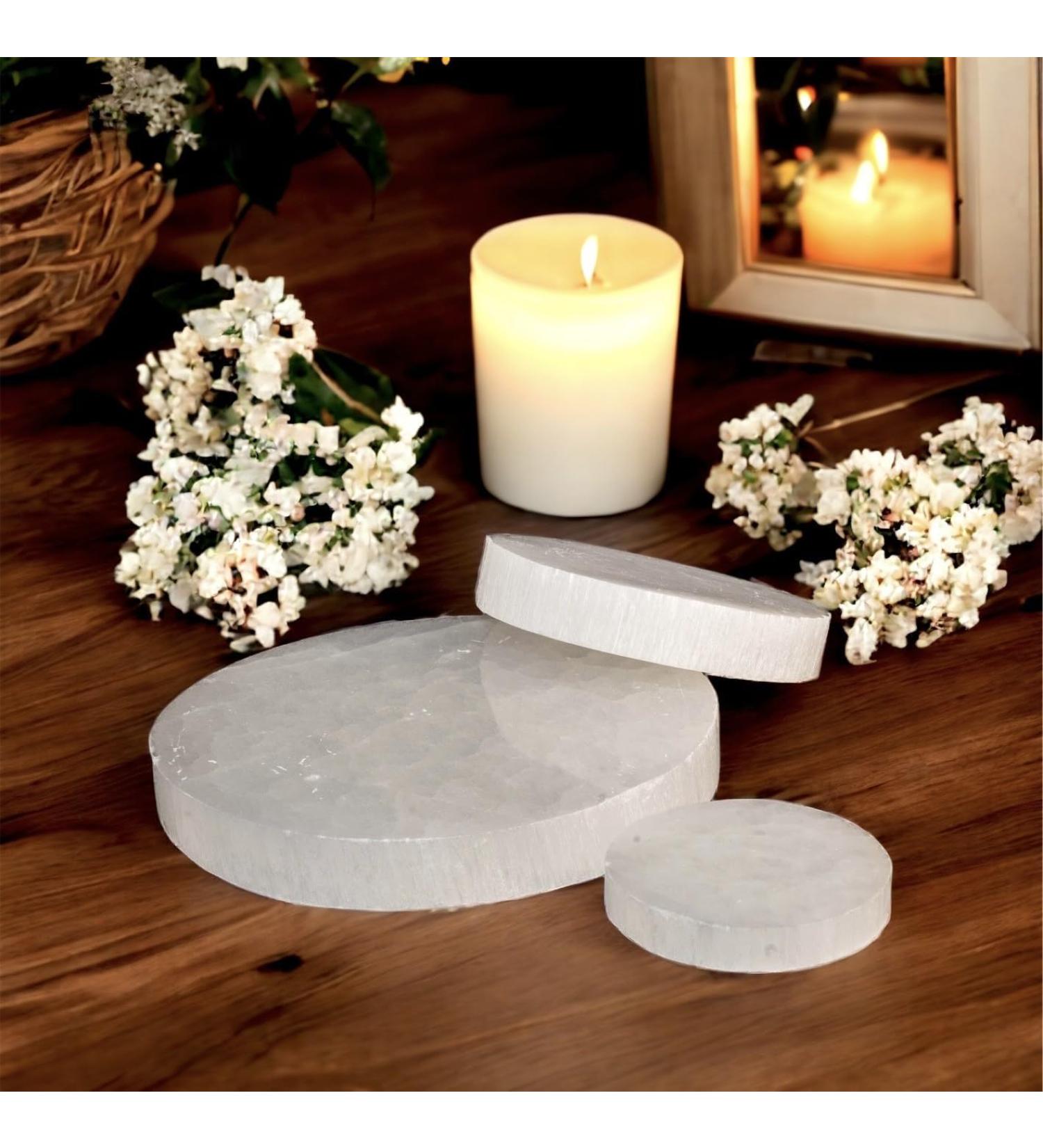 Selenite Charging Plate - Round Disk for Crystal Charging (10cm) - Buy Online on GoSupps.com