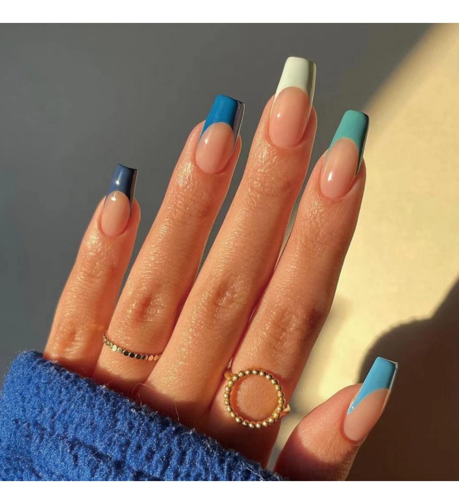 Justotry 24-Piece Rainbow Coffin Press-On Nails | Trendy Ballerina Artificial Nails for Women | Multi-Color French Tips - Buy Online on GoSupps.com