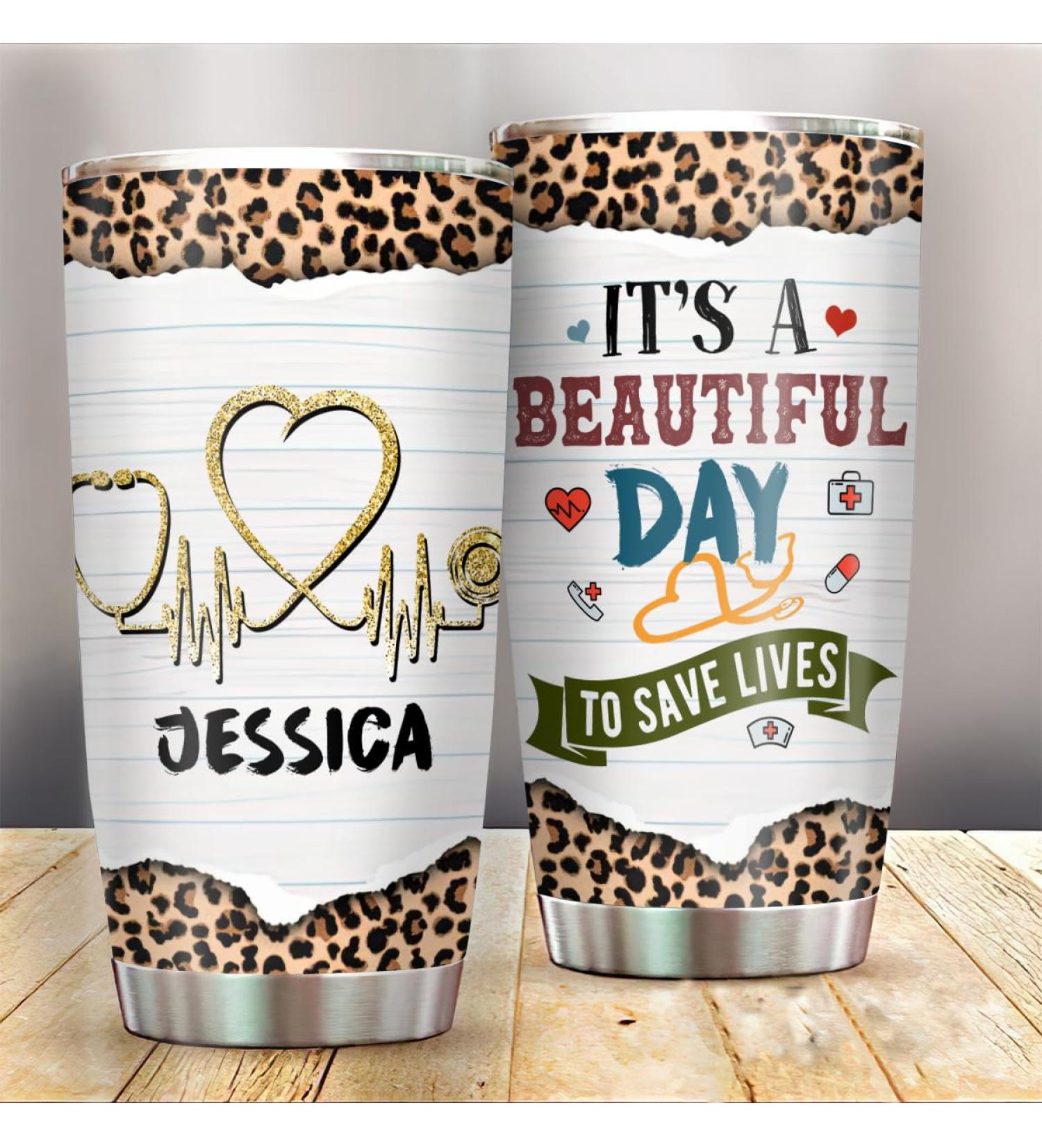 Personalized Nurse Tumbler - Custom Stethoscope Leopard Travel Cup | Perfect Nurse Gifts for Birthdays & Nurse s Day - 20 oz Stainless Steel - Buy Online on GoSupps.com