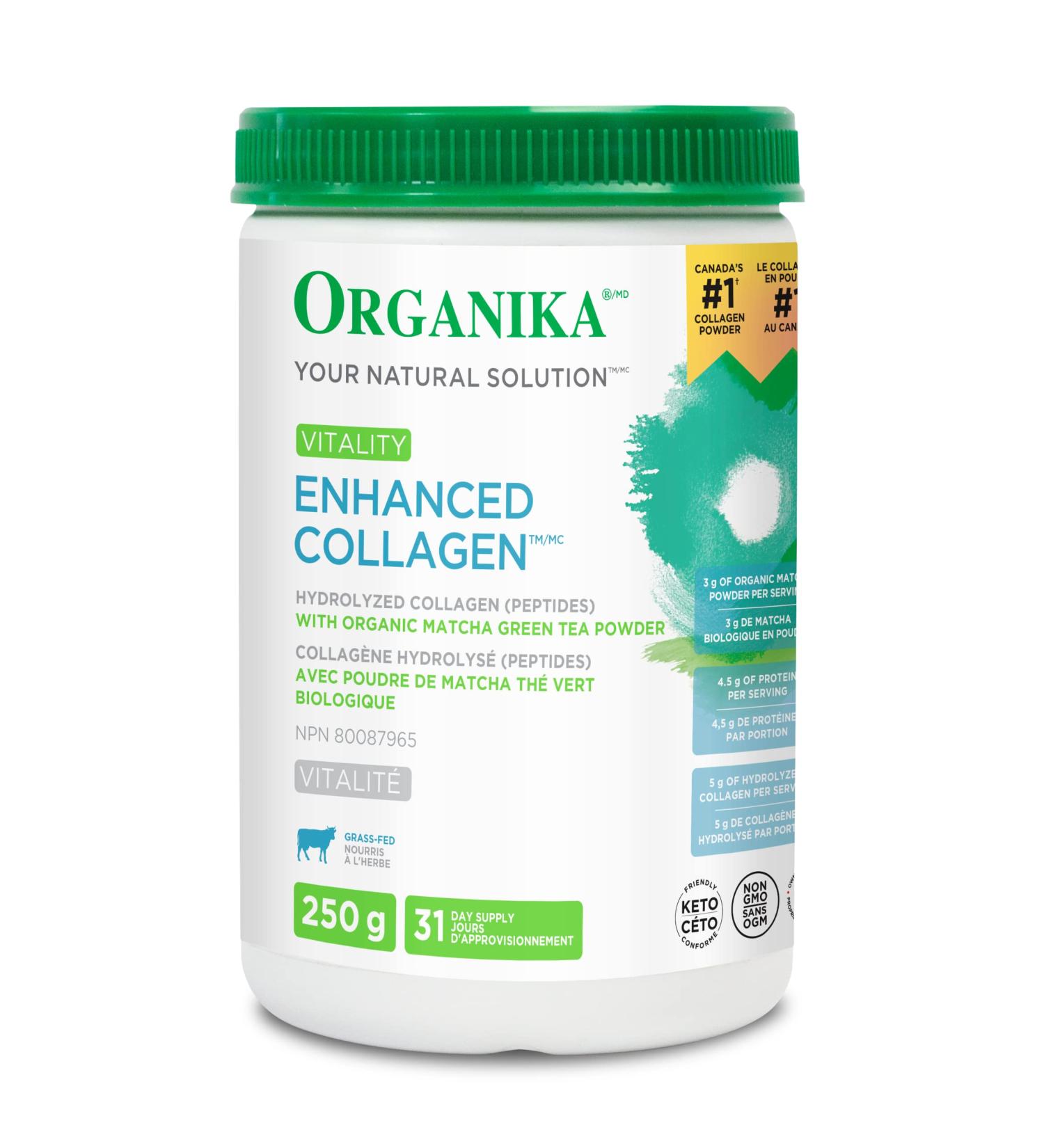 Organika Enhanced Collagen Vitality with Organic Matcha Powder- Sustained Energy and Antioxidant Collagen- 250g - Buy Online on GoSupps.com