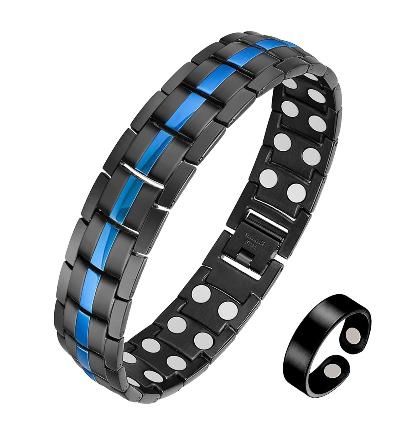 Jecanori Titanium Steel Magnetic Bracelet for Men | Double Row Powerful Magnets | Adjustable Wristband with Tool | Jewelry Gift Box - Buy Online on GoSupps.com