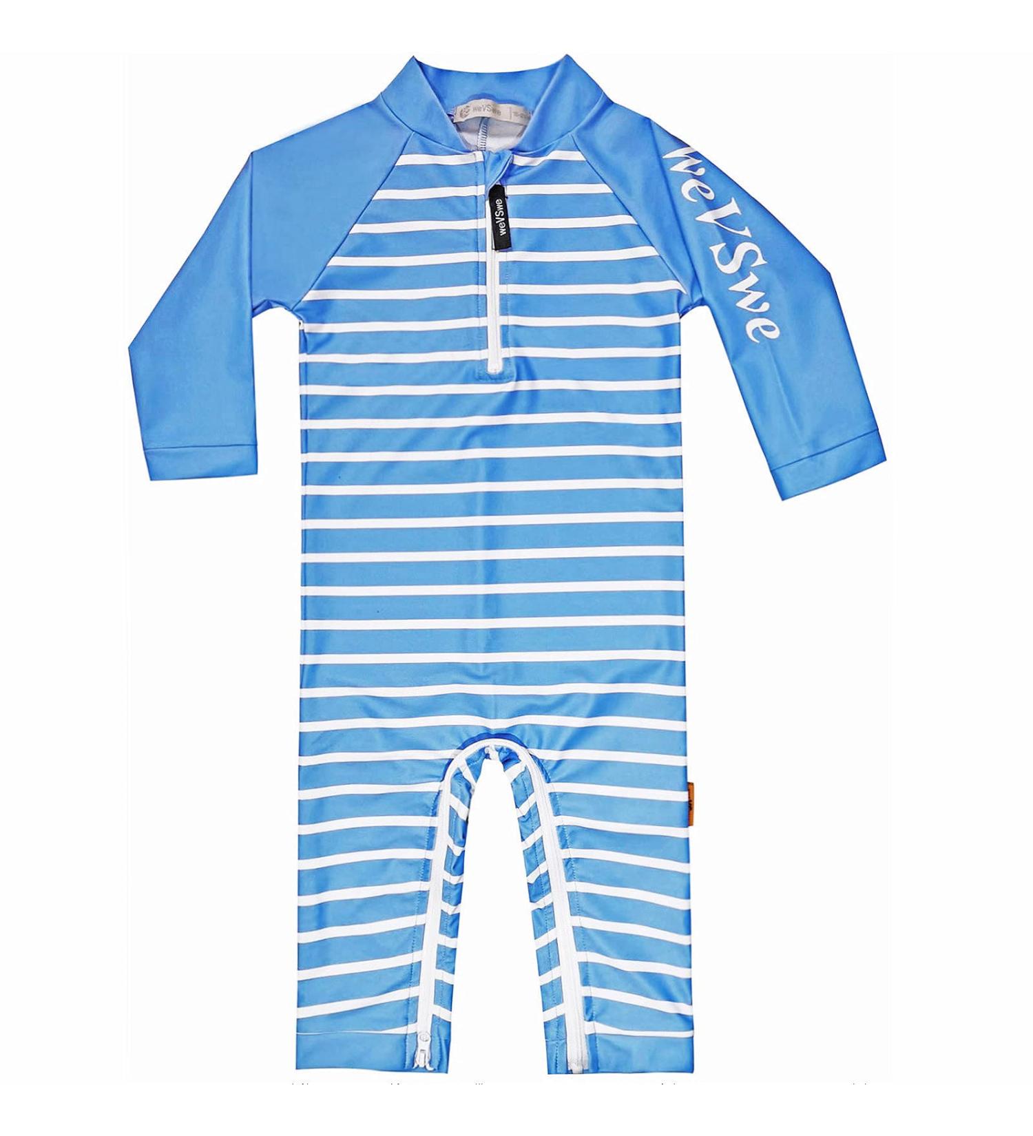 weVSwe Baby Toddler Boy Swimsuit UPF 50+ Sun Protection Rash Guard Swimwear - Blue Stripes | 0-3 Years | Crotch Zipper | Ages 0-6 Months - Buy Online on GoSupps.com