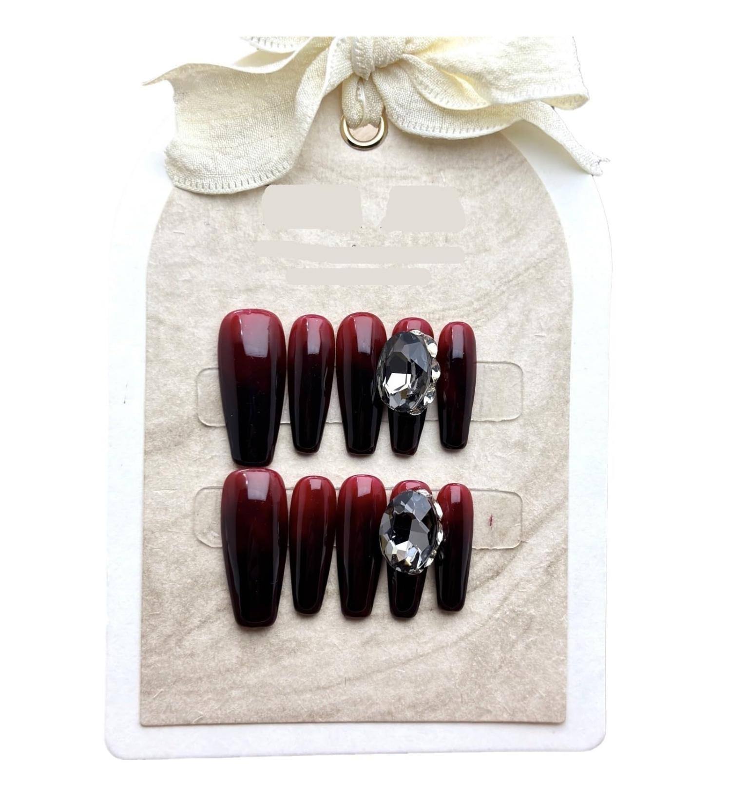 Handmade wearing black and red long gradient pigeon egg style nail enhancement fake nail patches 10PCS (Size : L) 1 count (Pack of 1)