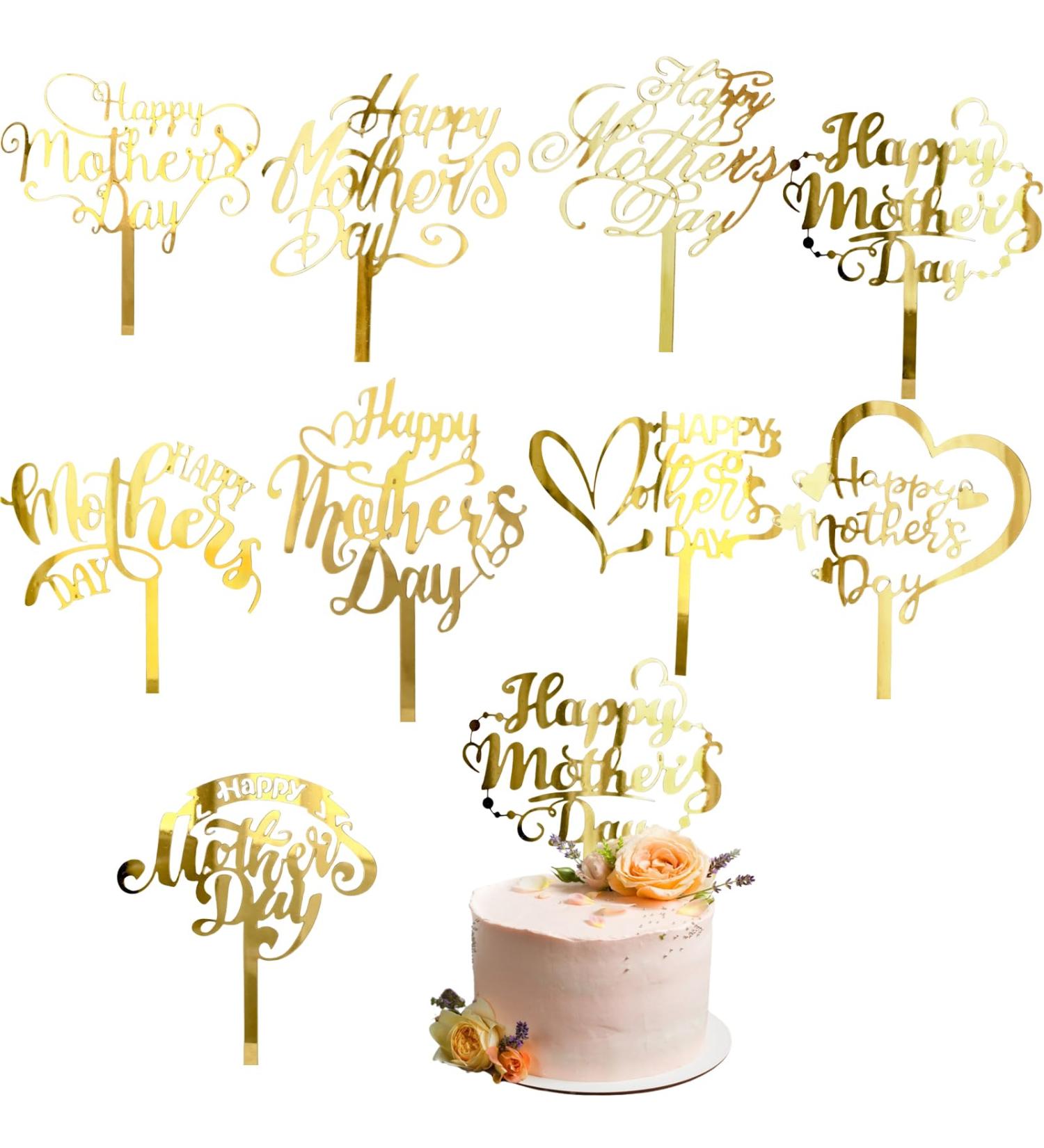 9PCS Happy Mother's Day Cupcake Toppers Acrylic Gold Mother's Day Cupcake Topper Best Mom Cake Picks 9 Styles Cake Decoration for Birthday Mother's Day Party Favors Style B - Buy Online on GoSupps.com