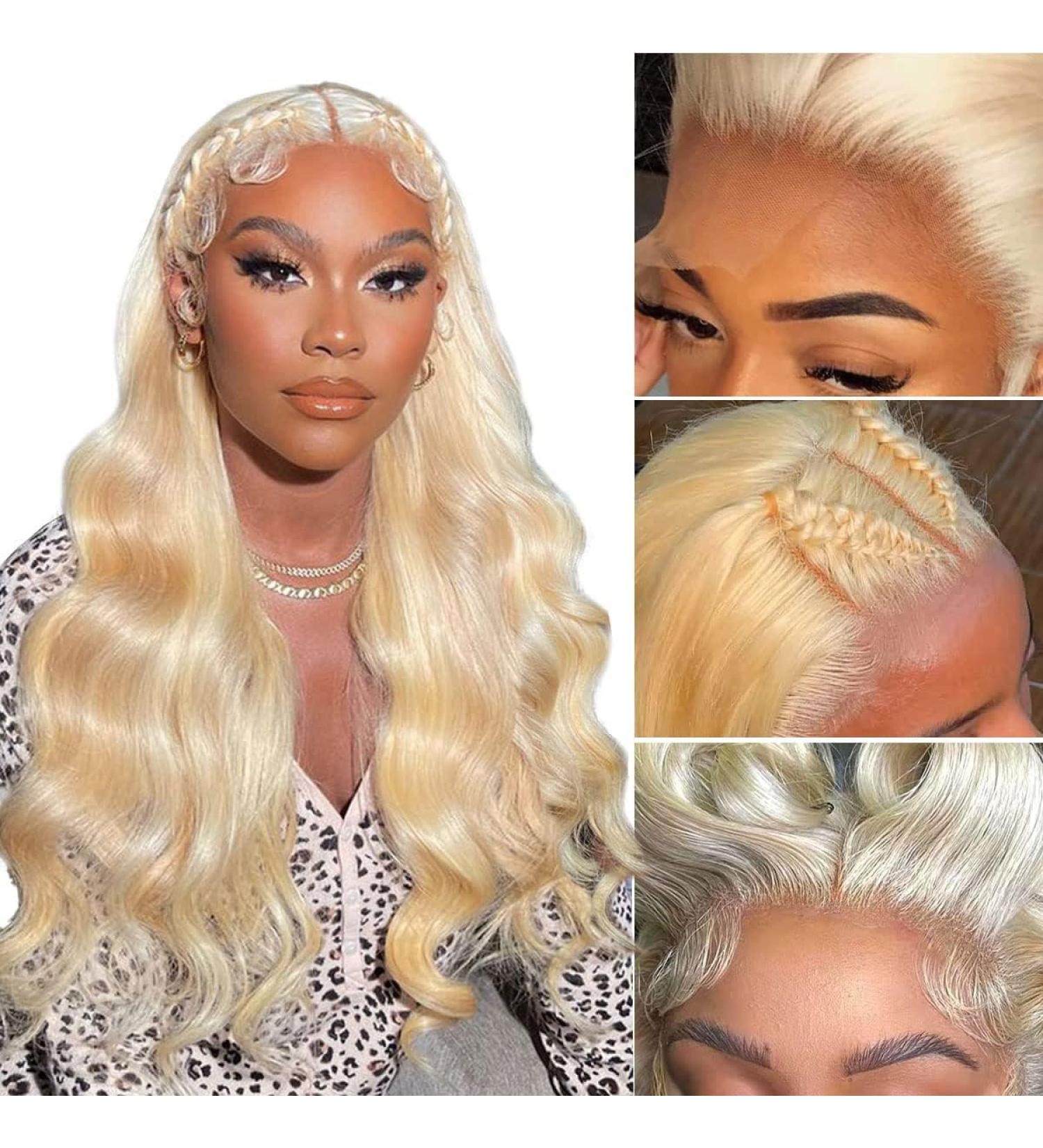 QAVA 613 Blonde Human Hair Wig 22 Inch Body Wave HD Lace Front 180% Density - Brazilian Virgin Hair, Pre Plucked, Can be Dyed - Women's 13X4 Frontal Wig with Baby Hair - Buy Online on GoSupps.com