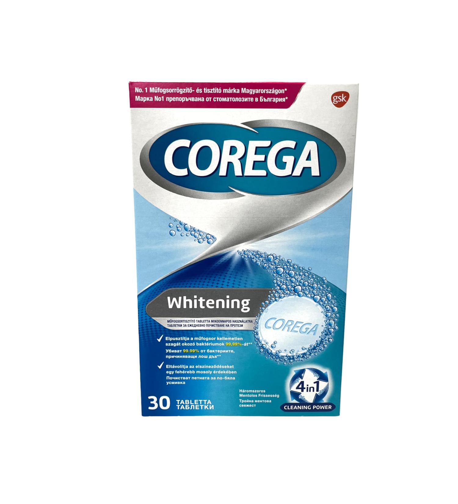 Corega - Lot de 30 tablettes de nettoyage dentaire blanchissantes - Formule bio soluble - Pour le nettoyage des proth ses dentaires - Buy Online on GoSupps.com