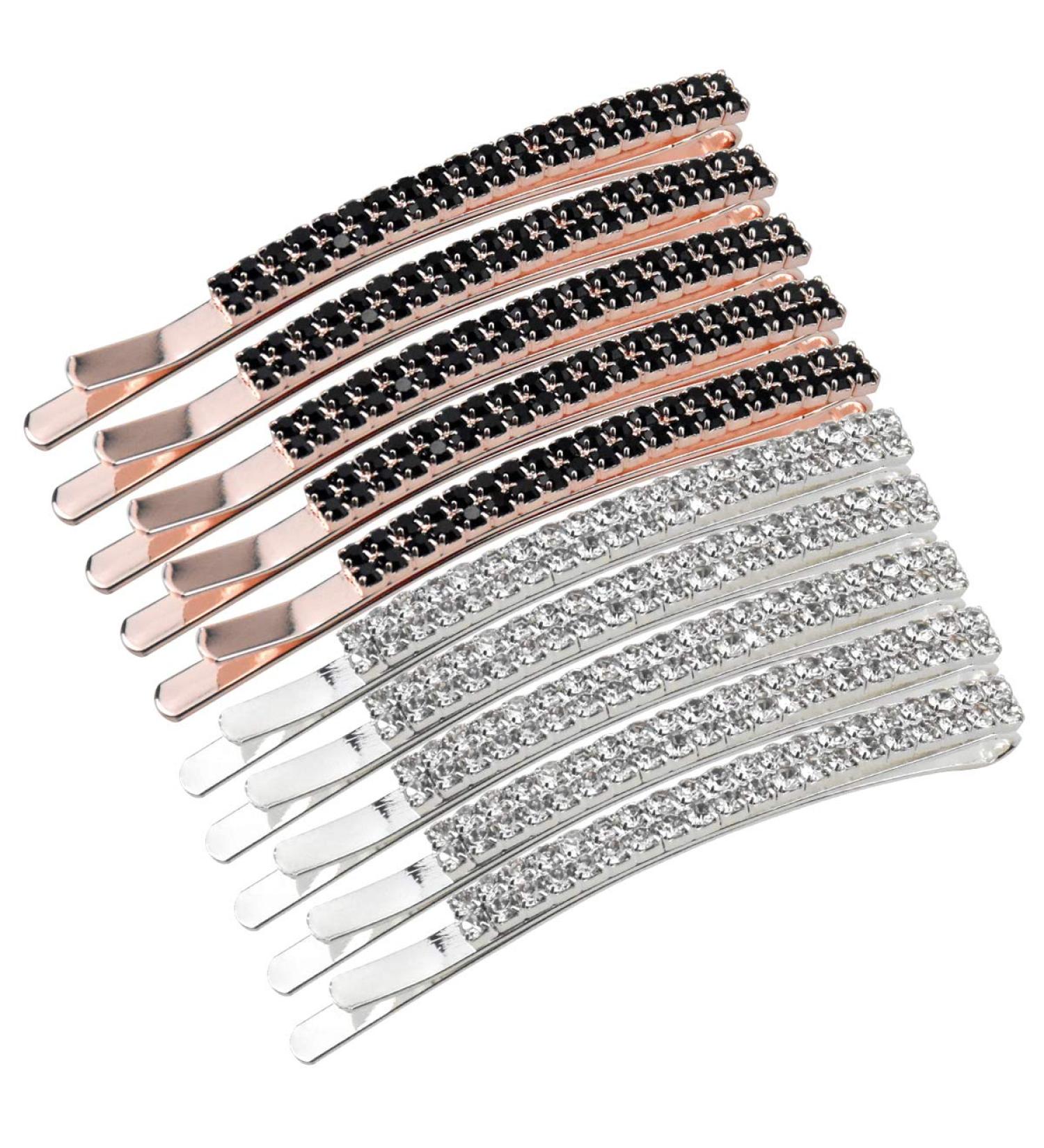 HQDeal 10 Crystal Hairpins Set - Rhinestone Bobby Pins & Diamond Hair Clips for Women & Girls - Stylish Silver & Black Hair Jewelry Decoration - Buy Online on GoSupps.com