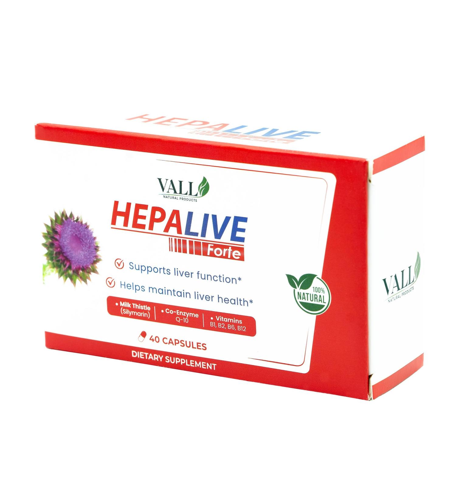 Vall-Hepalive - Liver Support Supplement - 40 Capsules - Milk Thistle & B-Complex Vitamins with CoQ10 Antioxidant Formula - Allergen-Free Daily Liver Health Support - Buy Online on GoSupps.com