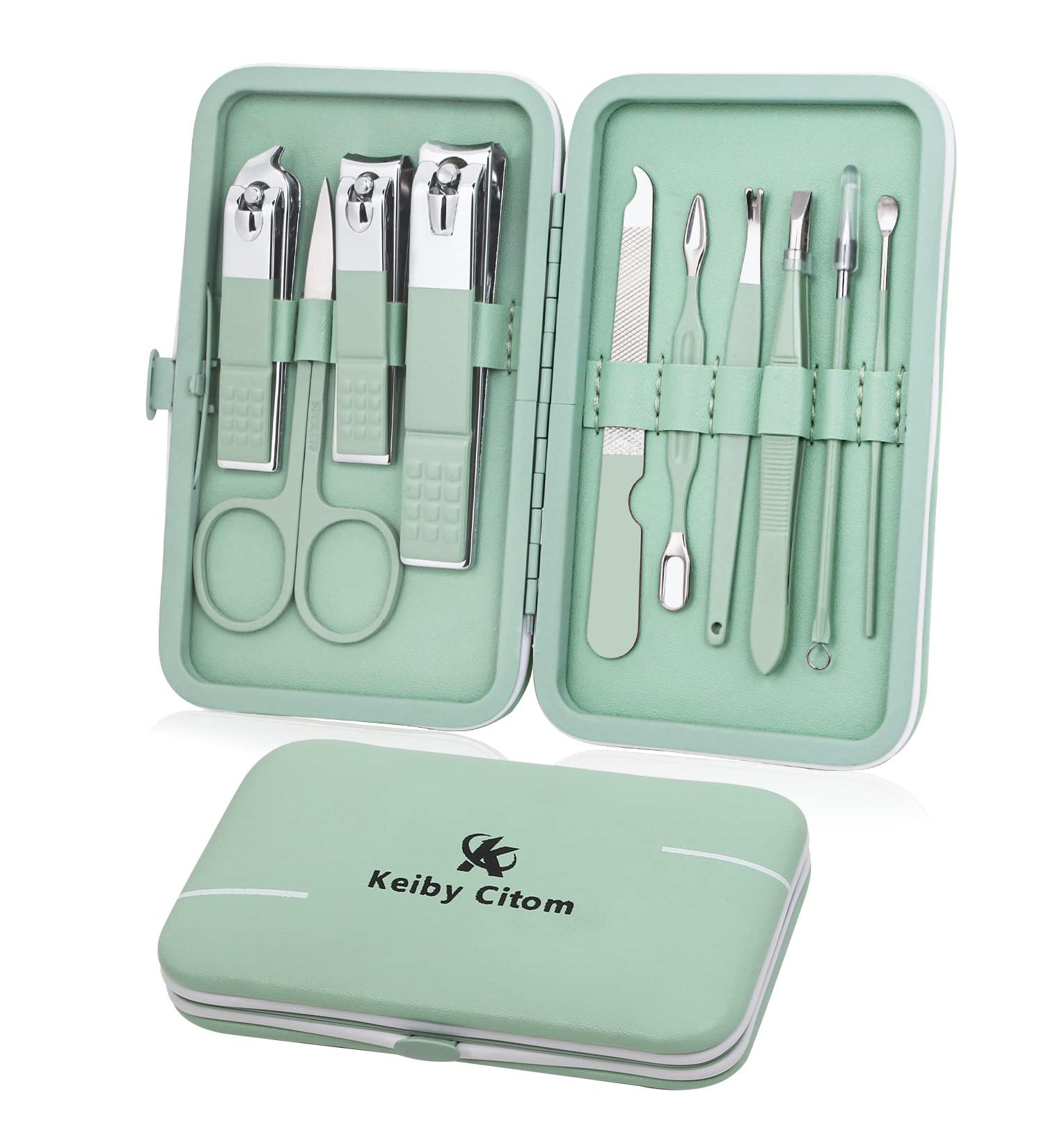 10pcs Professional Manicure Set - Stainless Steel Nail Clippers Kit for Travel - Green Pedicure Care Tools - Buy Online on GoSupps.com