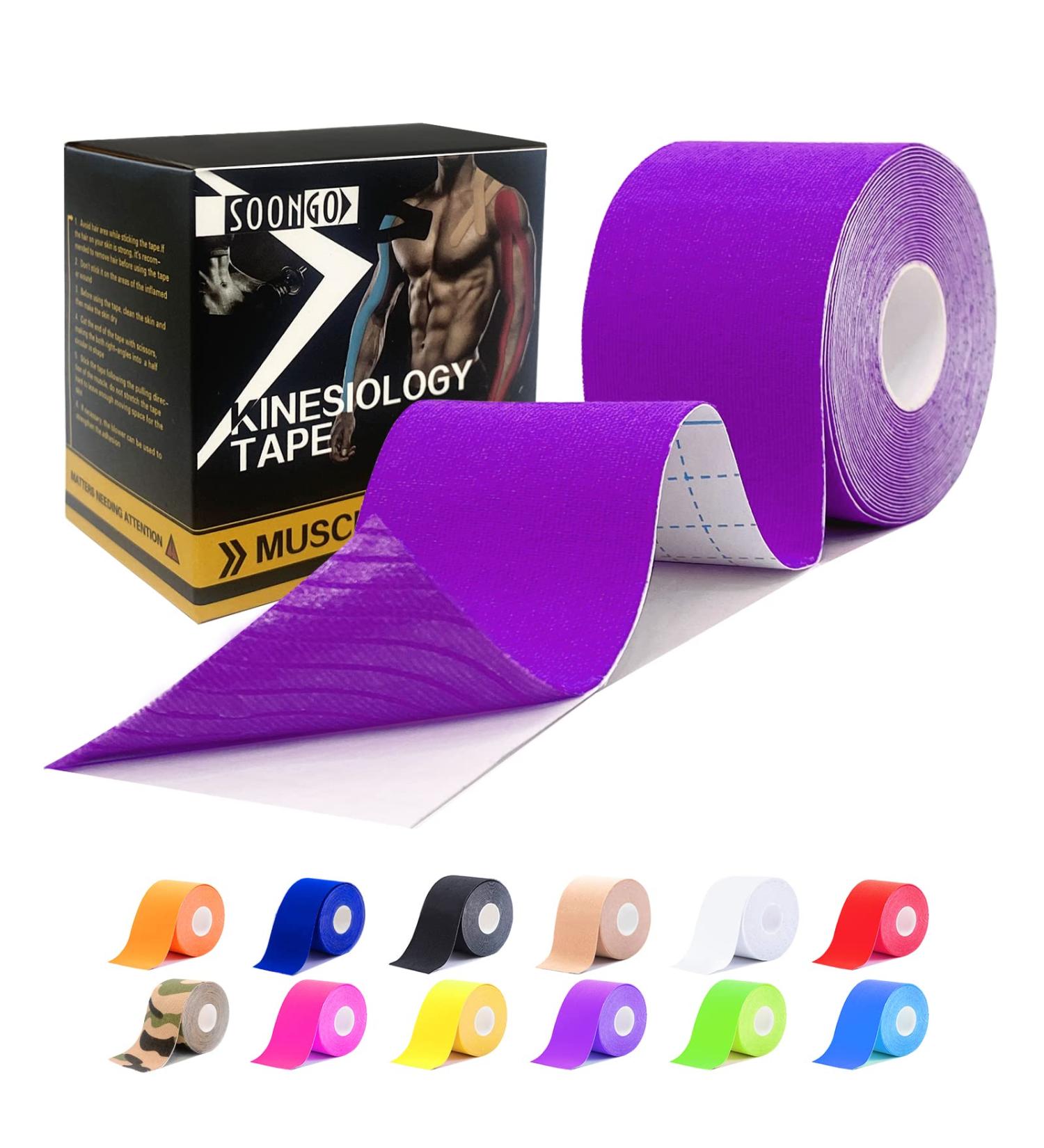 SOONGO Athletic Tape 5cm x 5m - Relieves Muscle Soreness and Strain, Ideal for Shoulders, Wrists, Knees, and Ankles - Elastic, Waterproof, Hypoallergenic - Purple - Pack of 1 - Buy Online on GoSupps.com