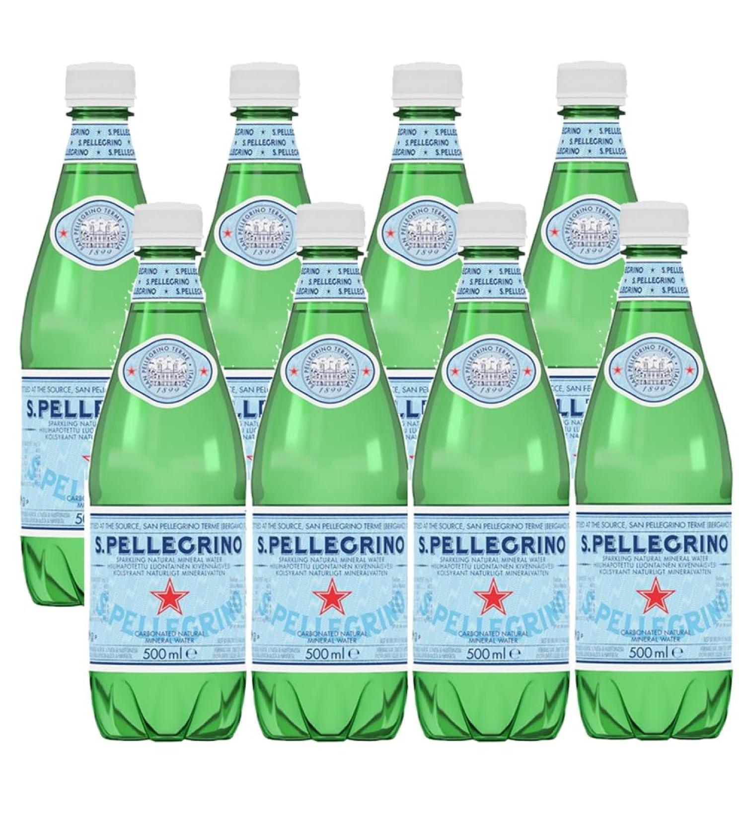 San Pellegrino Sparkling Natural Mineral Water 500ml Bottles Premium Italian Beverage (8 packs)