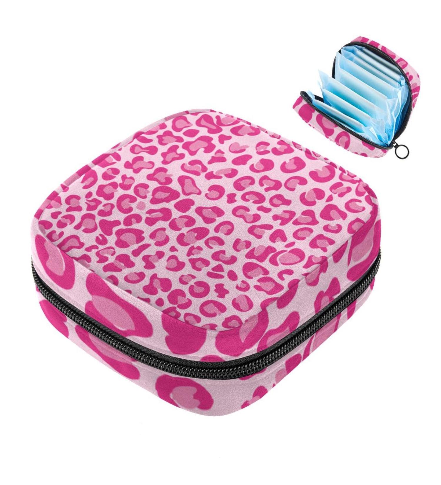 Portable Women's Binding-Up Bags | Menstrual Cup & Tampon Bags for Teens | Pink Leopard Pattern - Buy Online on GoSupps.com