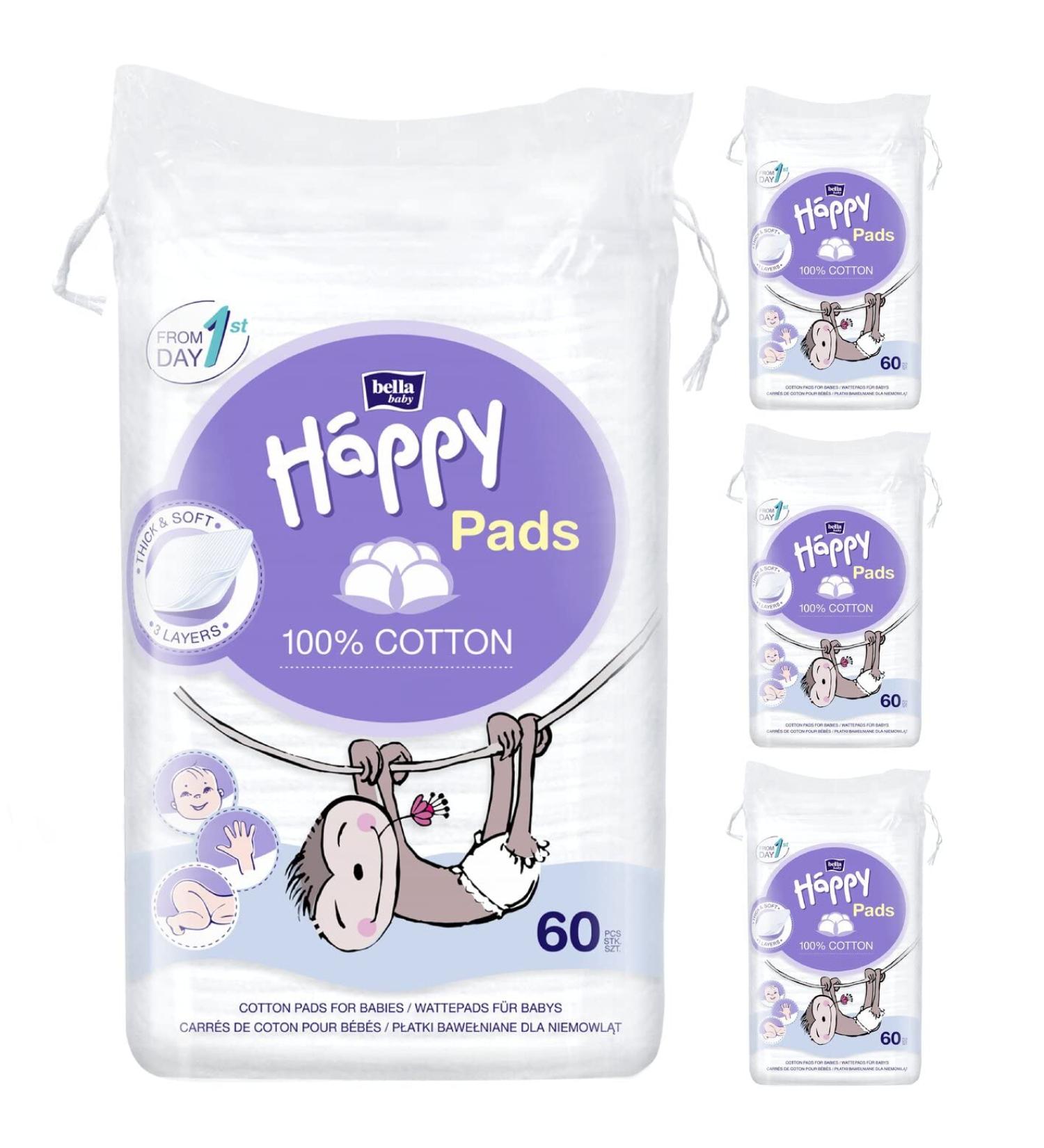 Buy Bella Baby Happy Cotton Pads - 100% Cotton Pack of 4 (240 Pcs) - Ideal for Sensitive Skin | International Shipping - Buy Online on GoSupps.com