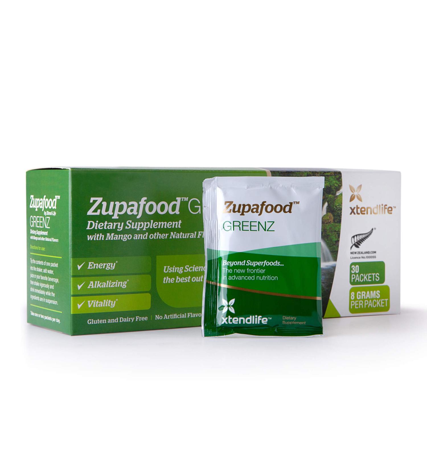 Buy Xtendlife Zupafood GREENZ Powder - Organic Superfood Detox Juice Mix | Spirulina & Wheatgrass for Gut Health | Vegan & Gluten Free - 30 Packs - Buy Online on GoSupps.com