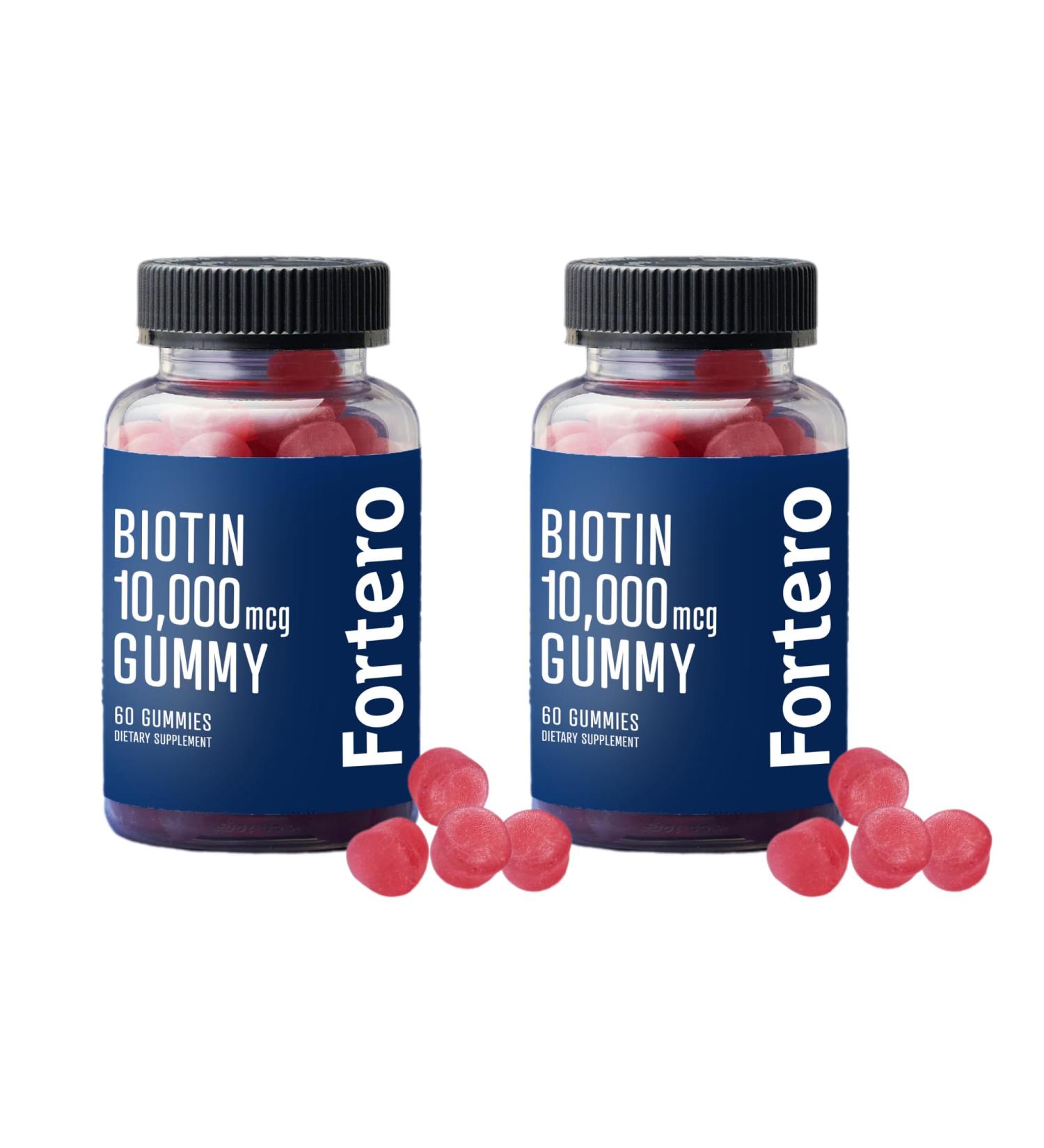 Fortero Biotin Vegan Gummies 10 000mcg for Thicker Fuller Hair Biotin Vitamin A & D Folic Acid Support Healthy Hair Skin and Nail - Non-GMO Gluten-Free Gelatin Free (1 Pack) (2 Pack) - Buy Online on GoSupps.com