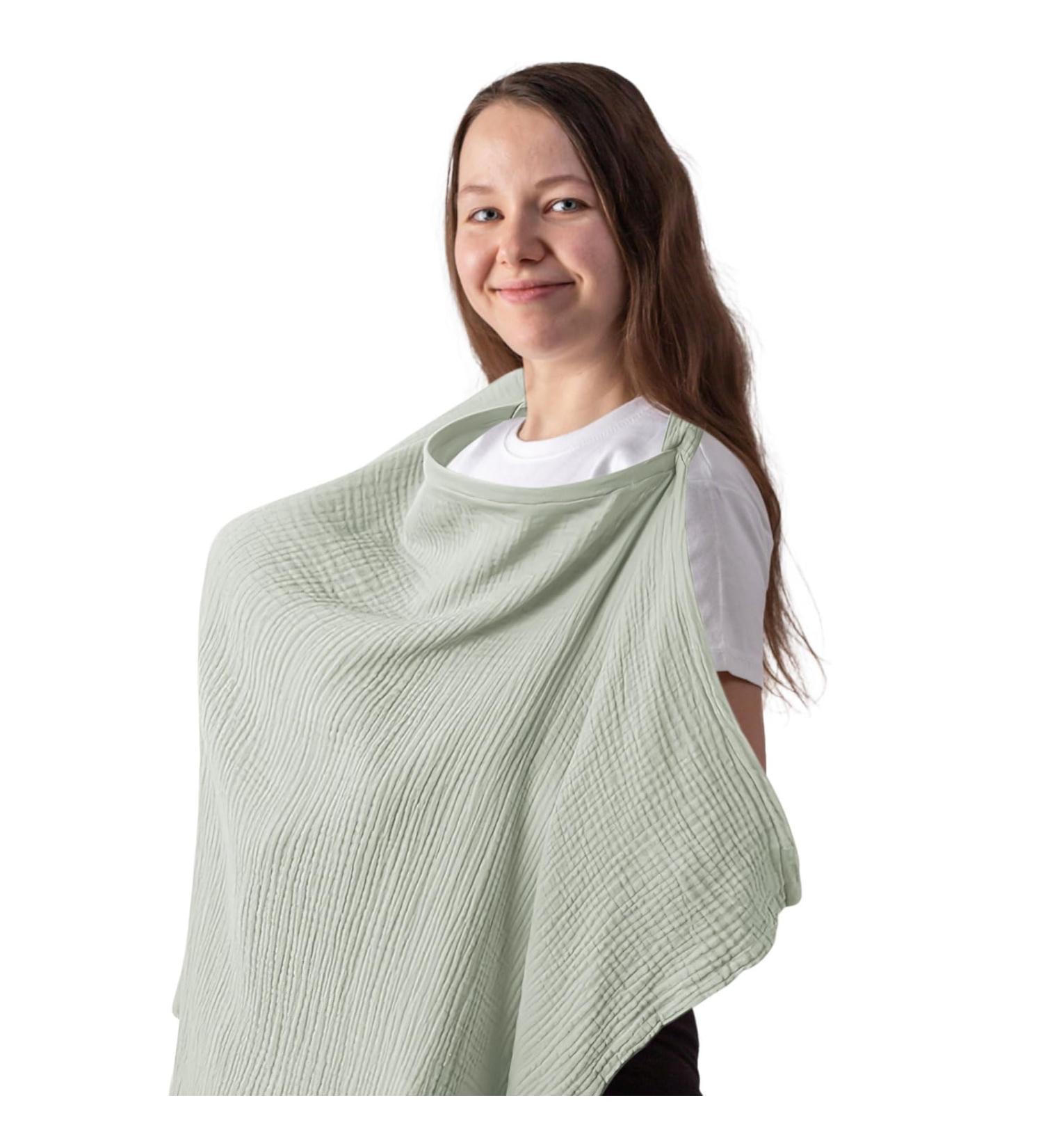 Shop Soft & Breathable Hillhill Cotton Breastfeeding Cover - Still Towel Snack Apron for Moms | Portable Nursing Gift in Blue & Greyish Green - Buy Online on GoSupps.com
