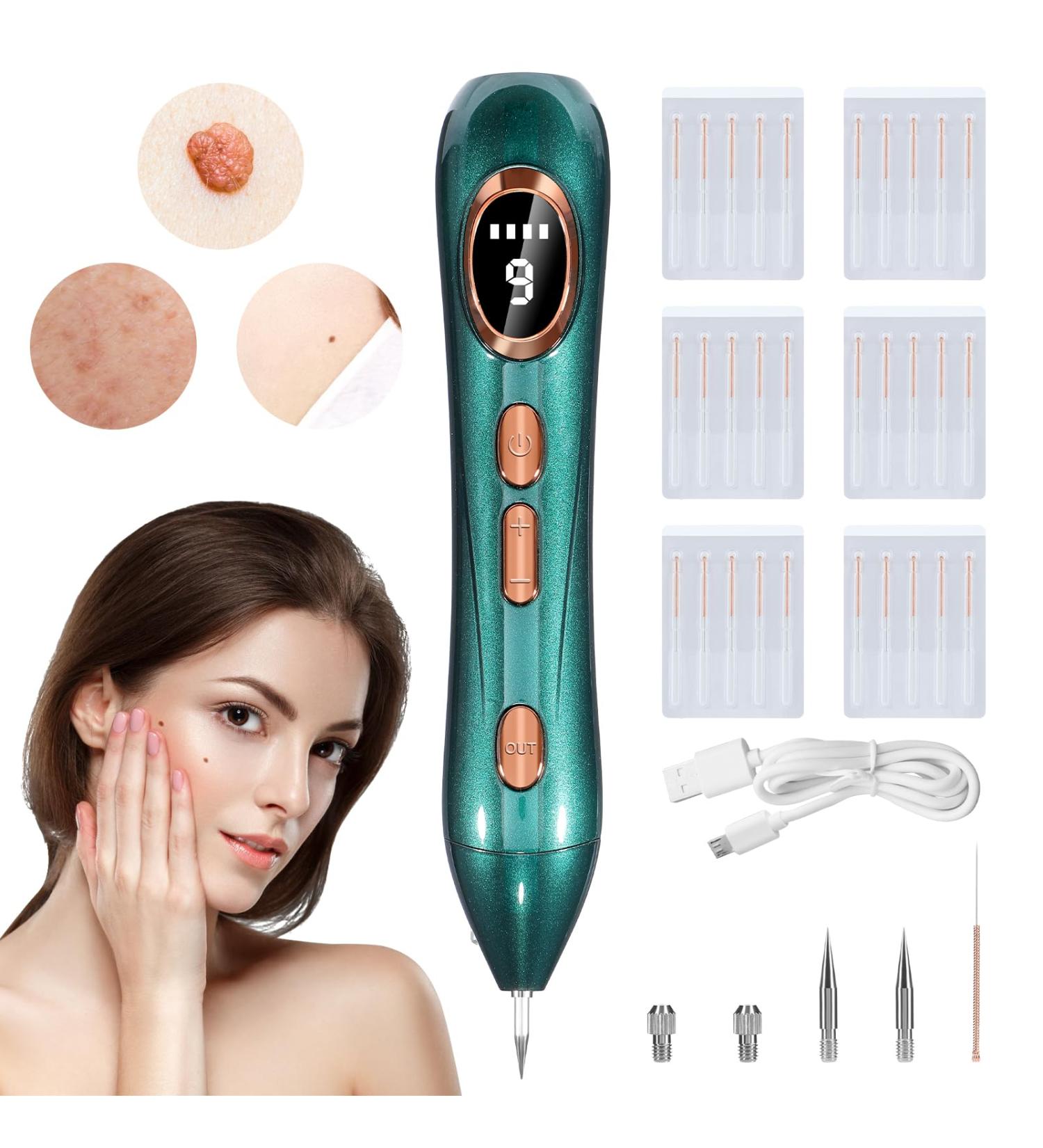 Augot Skin Tags Removal Pen Professional Mole Remover Pen kit Portable USB Rechargeable Skin Tag Removal Pen with 9 Modes LCD Display Replaceable Needles for Wart Freckle (Dark Green) - Buy Online on GoSupps.com