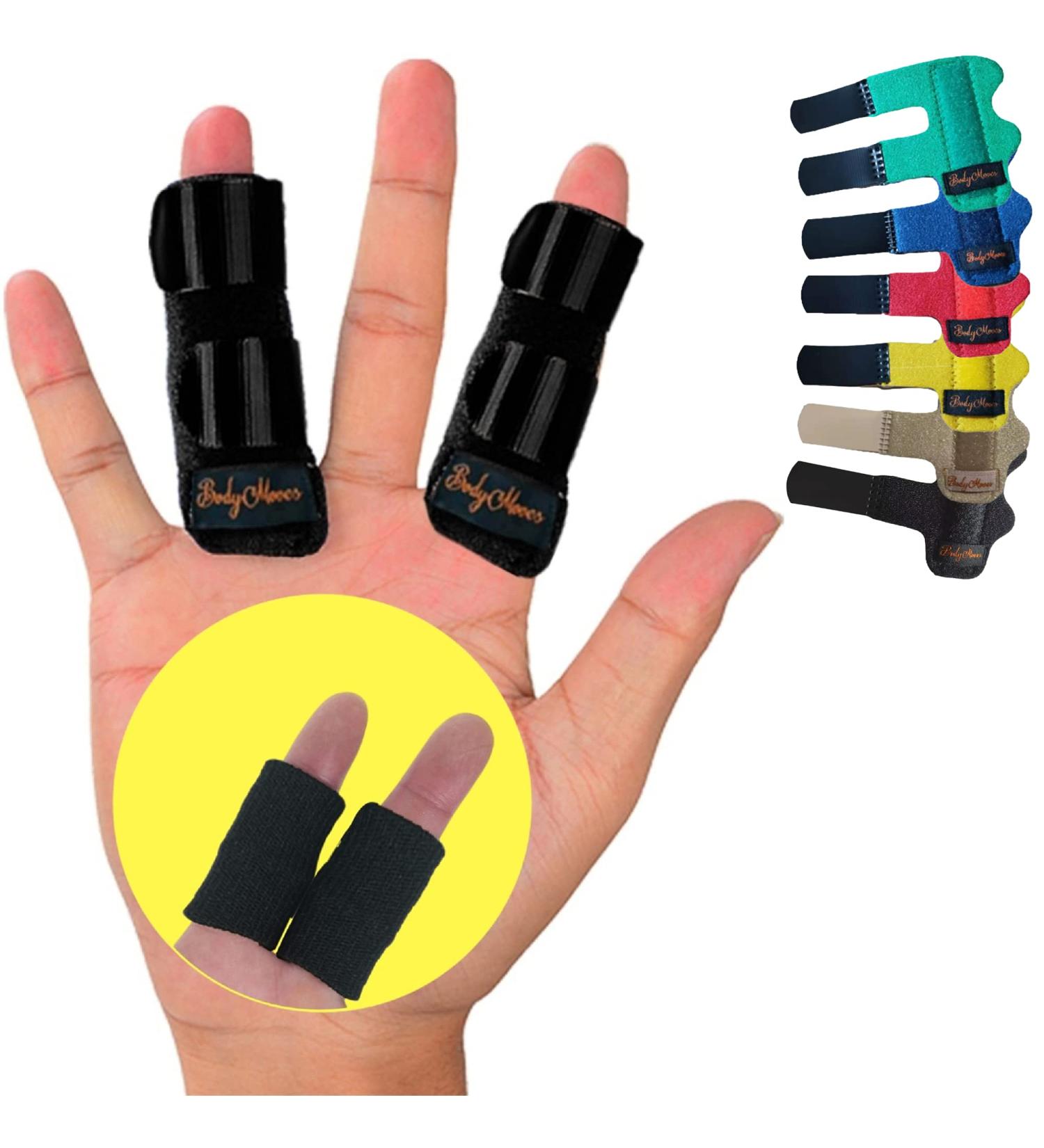 BodyMoves 2 Finger Splints with Sleeves for Trigger Mallet Broken Finger Support - Seniors Brace Joint Aid for Men and Women (4pc Set, Midnight Black) - Buy Online on GoSupps.com