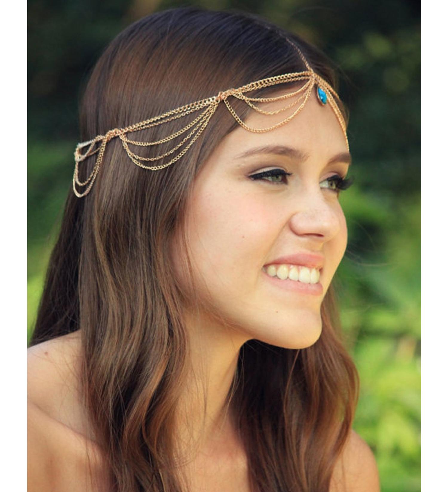 Yean Boho Turquoise Hair Chain Gold Bridal Head Chain Beach Pendant Hair Jewelry for Women and Girls - Buy Online on GoSupps.com