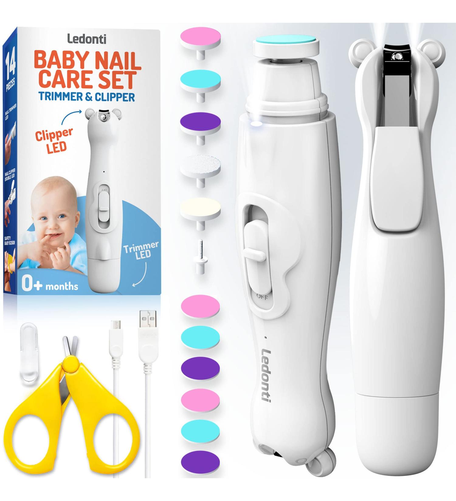 Electric Baby Nail Trimmer Kit with LED Light - Gentle Nail Care for Newborns to Toddlers - Includes Clippers, Scissors, and Grinder - Baby Essentials in White - Buy Online on GoSupps.com