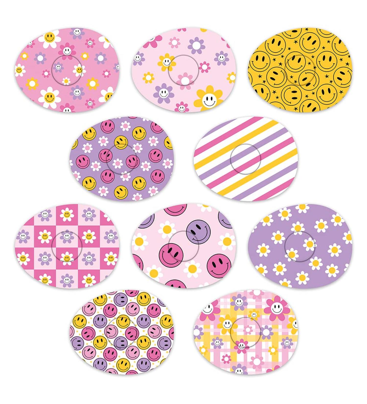 Rockadex Adhesive Patches - Compatible for Freestyle Libre Sensor Custom-Designed Freestyle Libre Patches Diabetic Supplies Mix 10 Pack Smiley (Freestyle Libre 2)