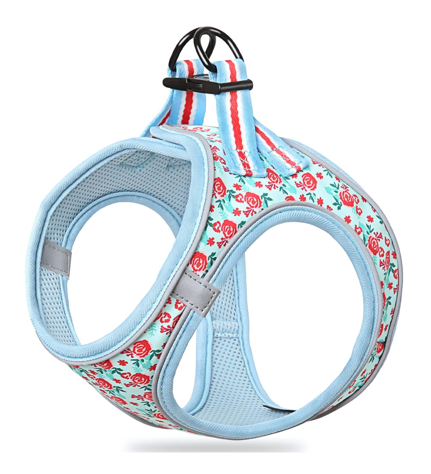 Heele Dog Dishes & Adjustable Puppy Harness Vest - Soft Air Mesh Safe Control for Walking Running Training - Reflective Flower Cyan XS - Buy Online on GoSupps.com