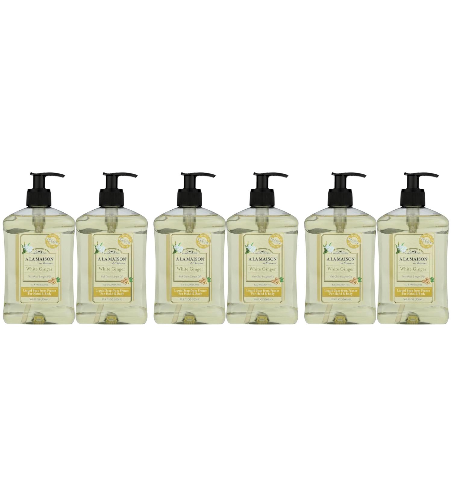 A LA MAISON White Ginger Natural Hand Wash Made with Essential Oils - Biodegradable Plant-Based Vegan Cruelty-Free 16.9 Fl Oz 6 Pack