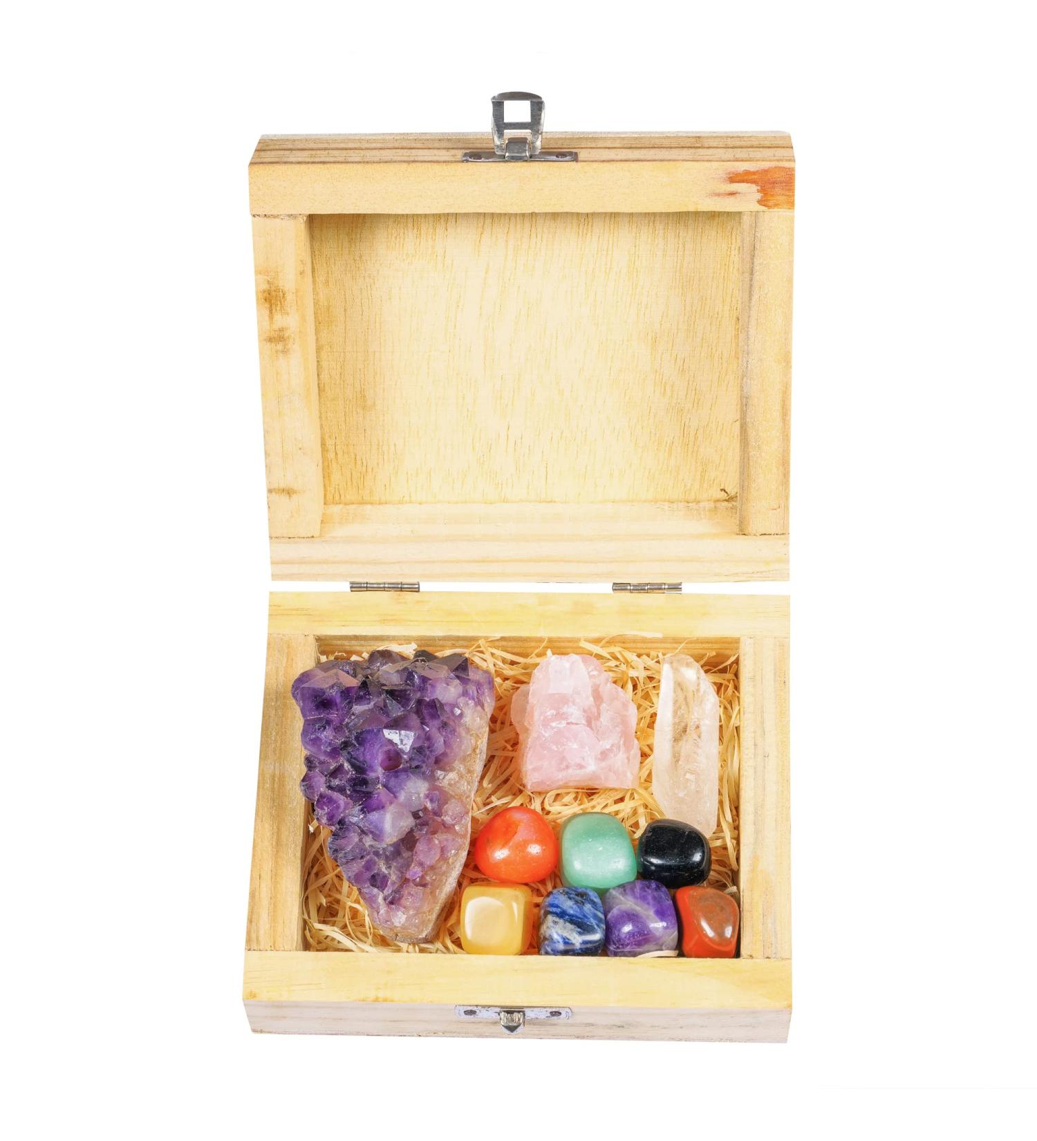 7 Chakra Crystals Set with Rose Quartz, Amethyst Cluster, and Quartz Crystal Point - Healing Stones and Gemstones for Witchcraft Decor and Beginners - Buy Online on GoSupps.com
