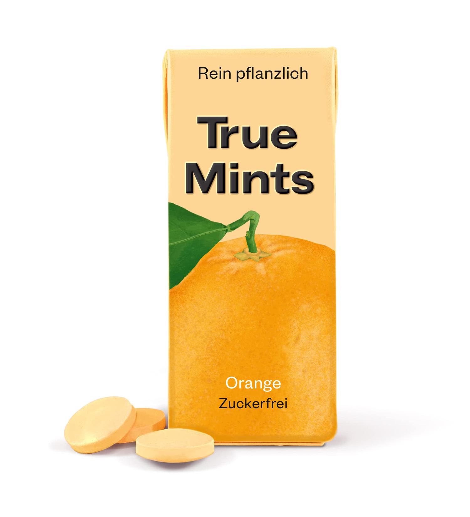 True Gum True Mints - 18er DISPLAY | Sugar-Free Orange Pastilles | Vegan & Plant-Based Chewing Gum 18 x 13g Pack - Buy Online on GoSupps.com