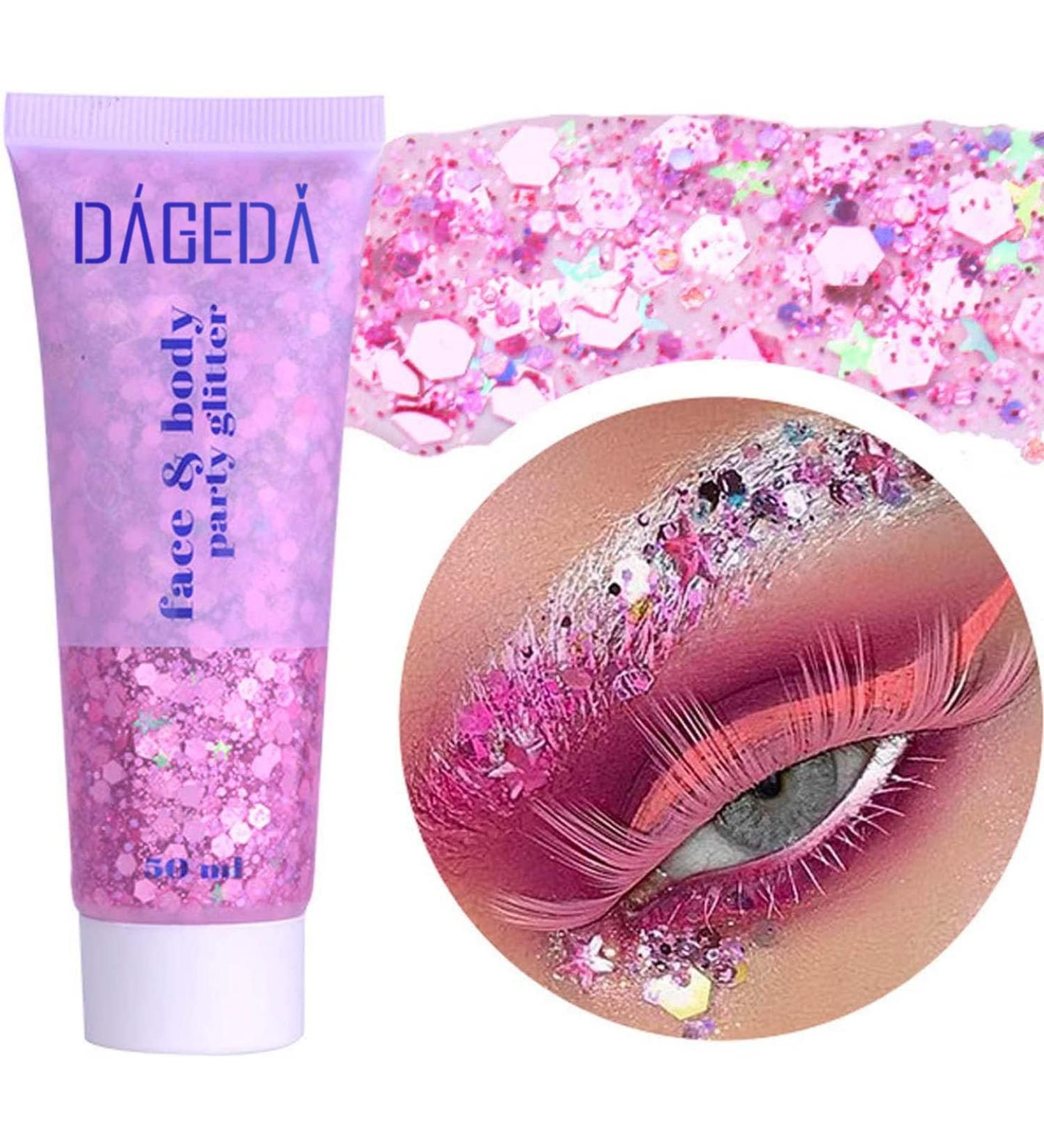 Prreal Body Glitter Gel 50ml - Long-Lasting Mermaid Sequins Chunky Glitter Kit for Festival and Birthday Makeup - Pink - Buy Online on GoSupps.com