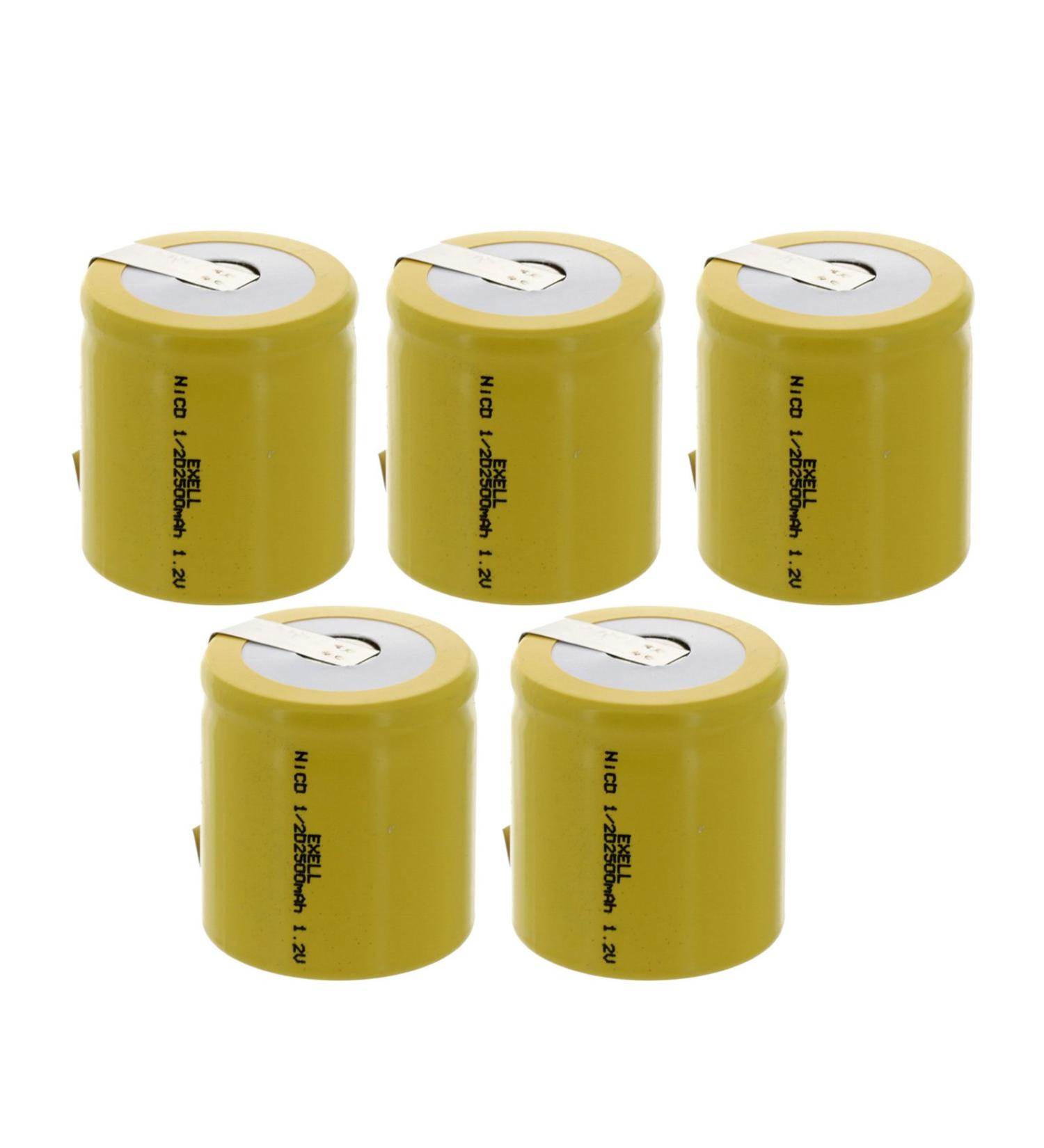 5x Exell 1/2D NiCD Rechargeable Batteries 2500mAh - Ideal for Data Loggers Monitors Tools & Toys - International Shipping Available - Buy Online on GoSupps.com