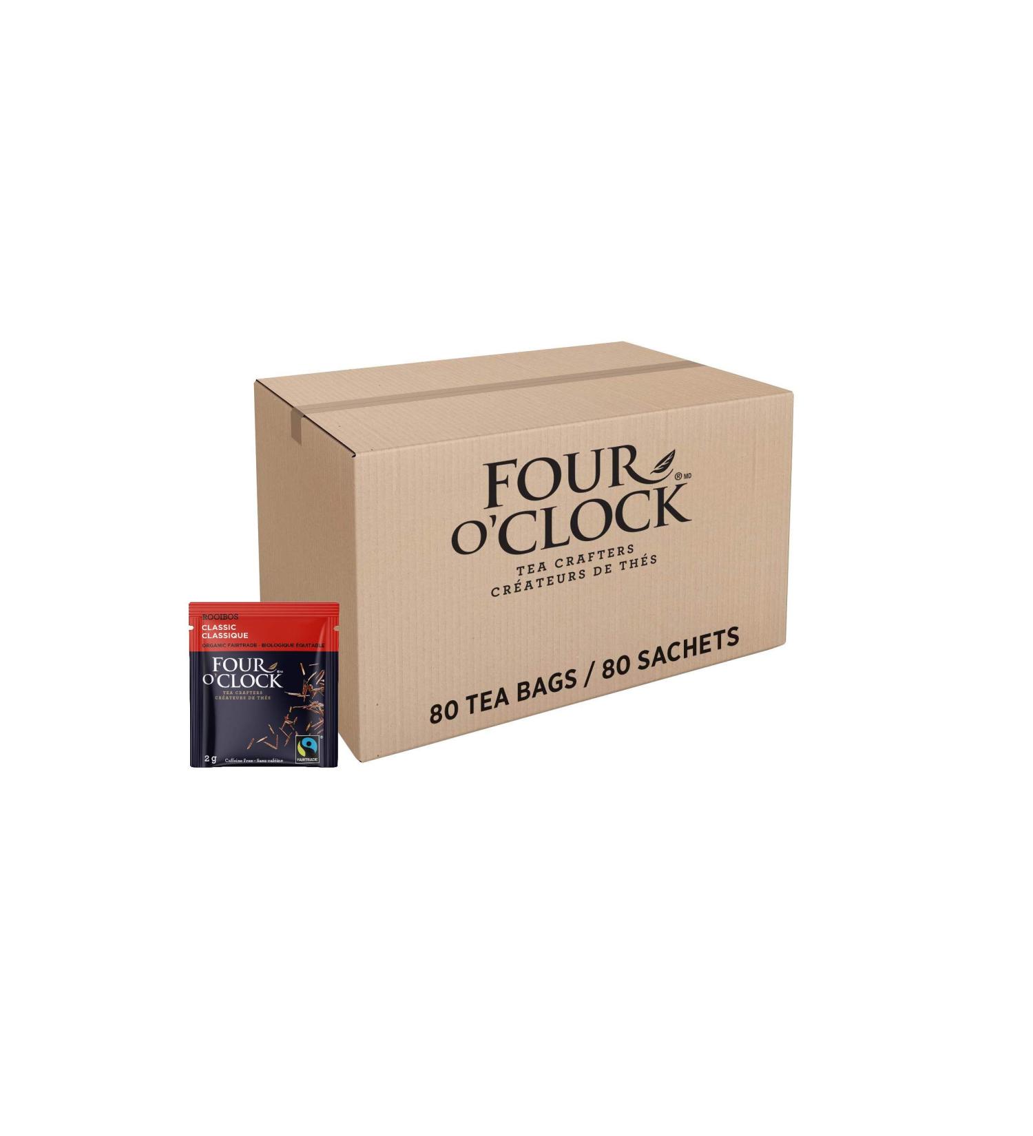 Four O'Clock Rooibos Tea Organic Fairtrade Non-Gmo Kosher Gluten-Free 80 Teabags - Buy Online on GoSupps.com