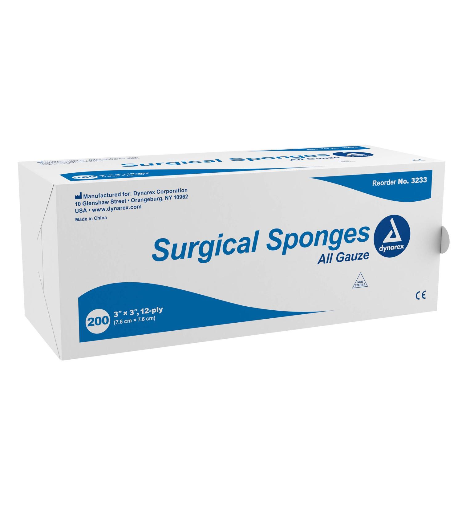 Dynarex Gauze Sponge 2"x 2" 12 Ply. Pack of 200