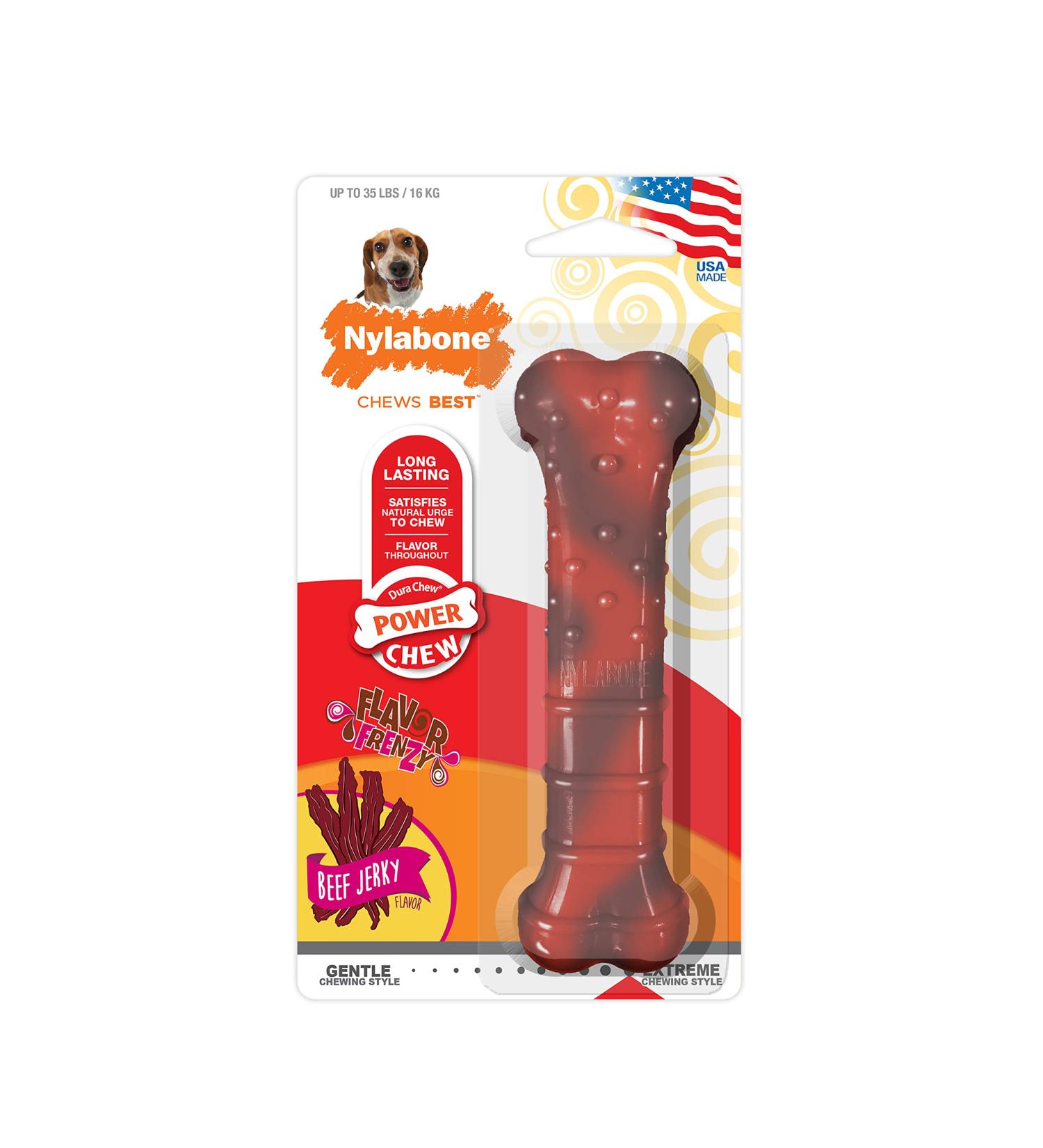 Durable Nylabone Dura Chew Beef Jerky - Power Chew Bones for Heavy Chewers | Medium for Dogs up to 16 kg - Multi-Colored - Buy Online on GoSupps.com
