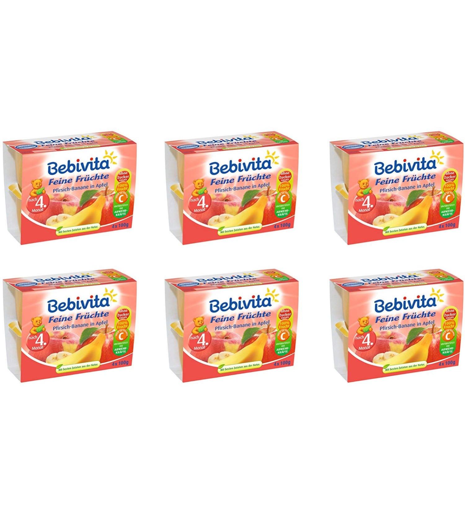 Bebivita Peach-Banana & Apple Puree - Pack of 6 (4x100g) | Healthy Baby Food - Buy Online Internationally - Buy Online on GoSupps.com