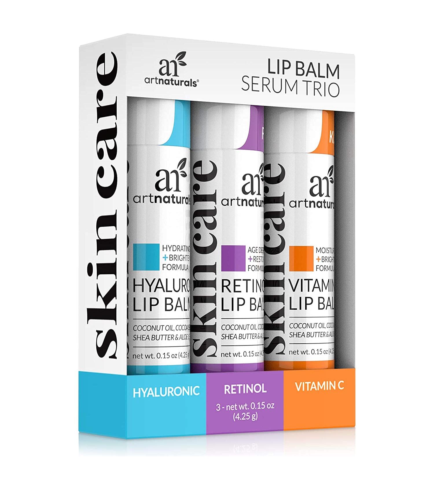 ArtNaturals Lip Balm Serum Trio - Hyaluronic, Retinol, Vitamin C - Chapstick for Dry, Chapped Lips - Lip Repair - 3 x .15 Oz - Buy Online on GoSupps.com