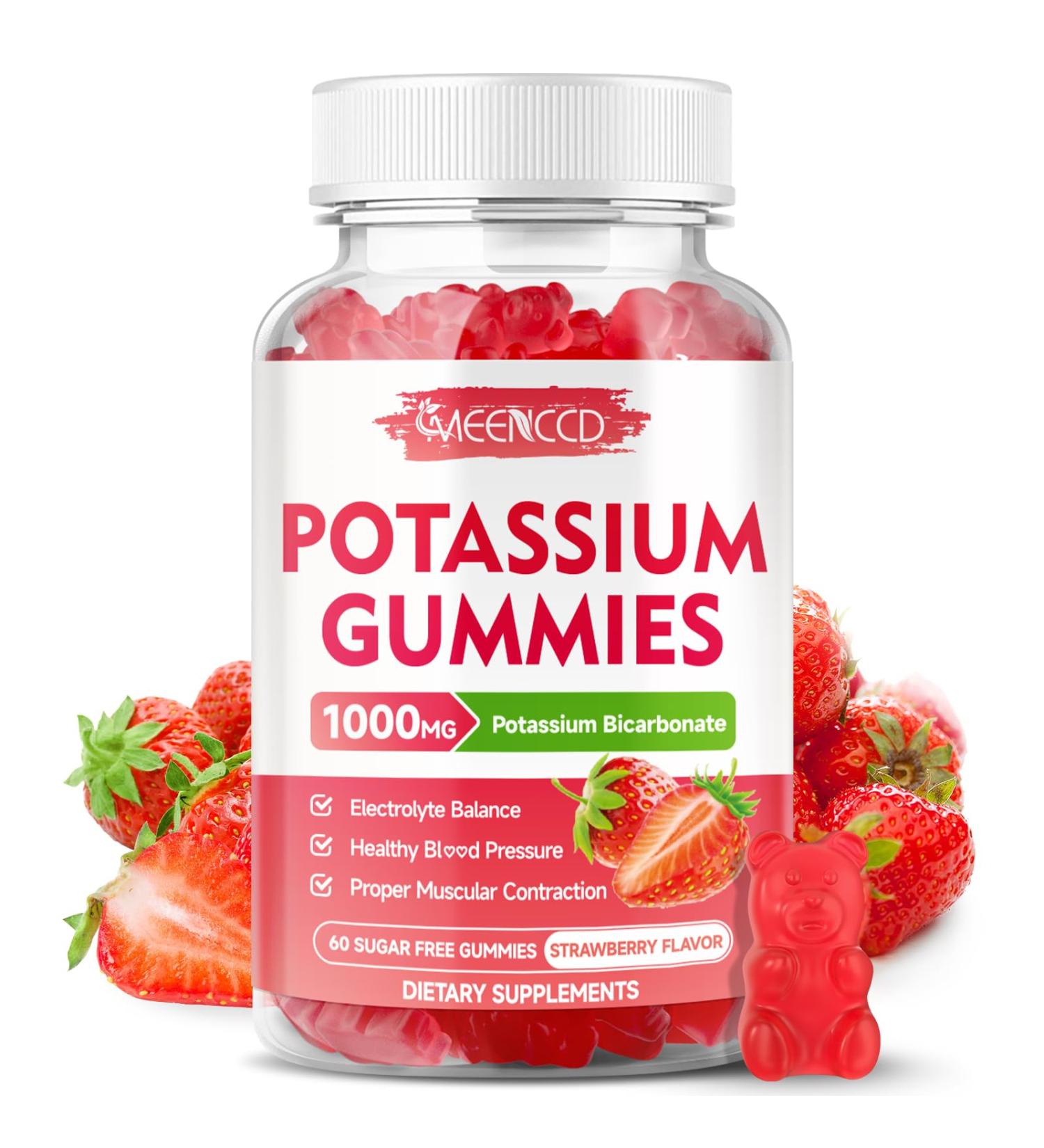 Potassium Gummies 1000mg Potassium Bicarbonate Supplement for Adults & Kids Potassium Supplement for Electrolyte Balance & Muscle Heath Sugar-Free Strawberry Flavor 60 Count 60 Count (Pack of 1) - Buy Online on GoSupps.com