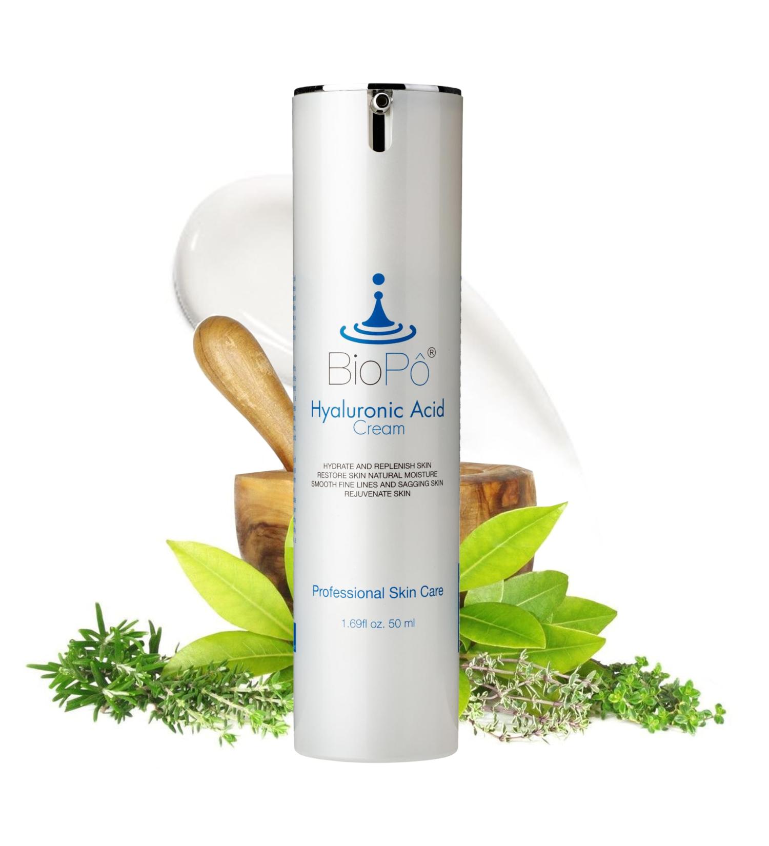 BioPo Hyaluronic Acid Face Moisturizer with Hyaluronic Acid 50 ml Hydrating Cream for Face Restores Natural Moisture Reduces Wrinkles & Firming Made in USA - Buy Online on GoSupps.com