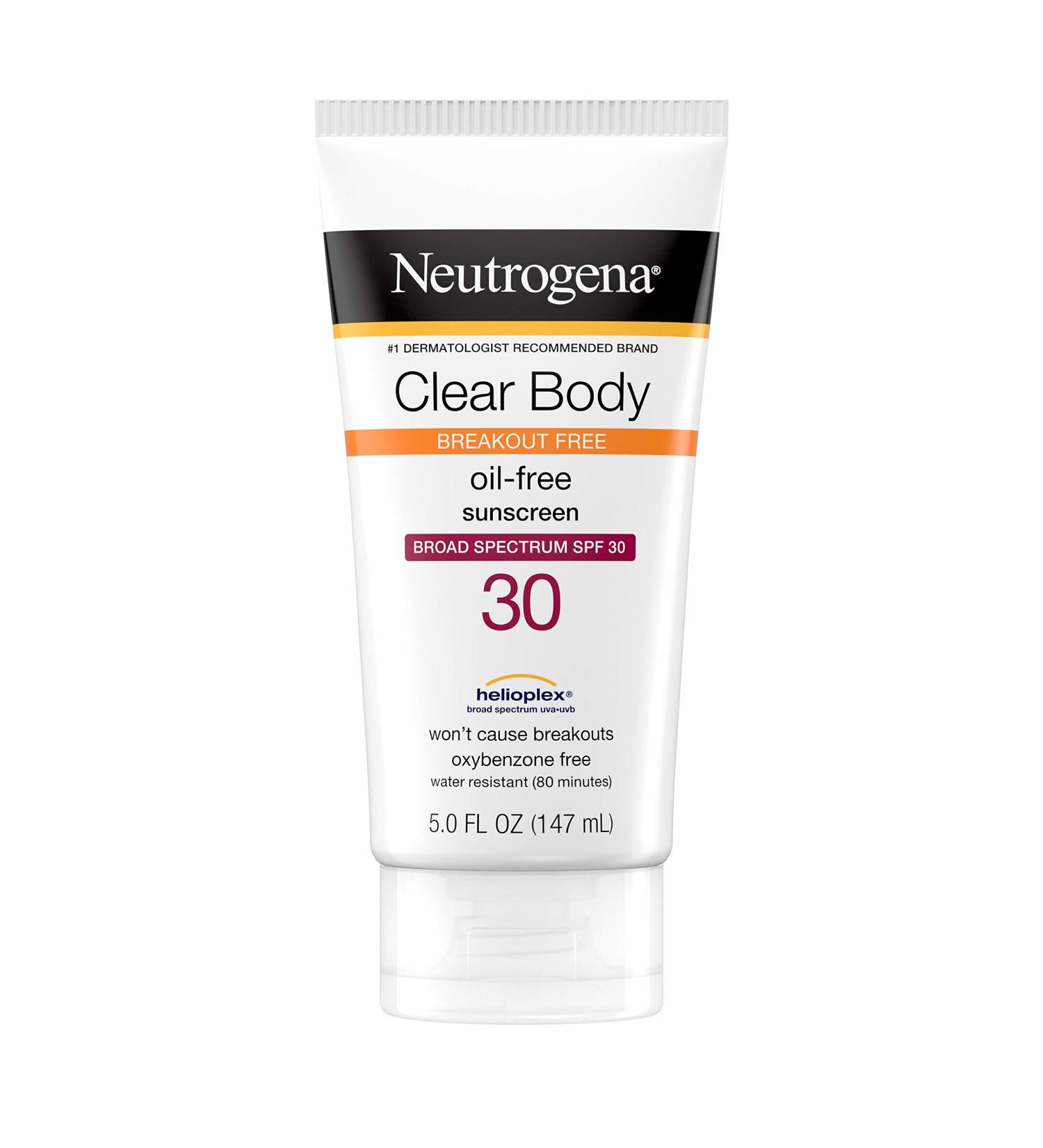 Neutrogena Clear Body Breakout-Free Liquid Sunscreen Lotion for Acne Prone Skin SPF 30 - 5 fl oz - Buy Online on GoSupps.com