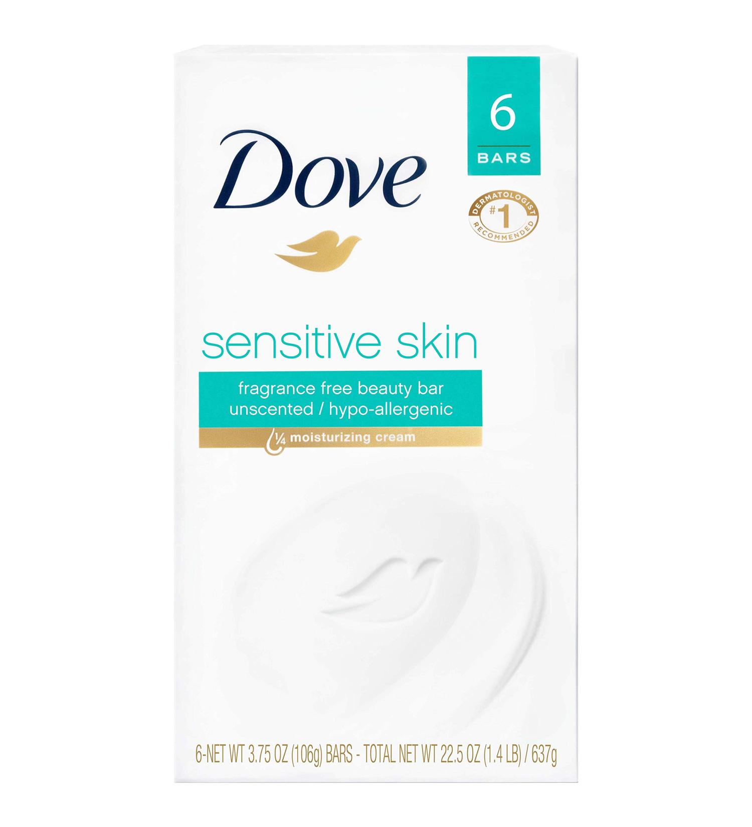 Dove Beauty Bar 3.75 oz, 6 Bars Unscented - Gently Cleanses and Nourishes Sensitive Skin, Washes Away Bacteria - 6 Count Pack - Buy Online on GoSupps.com