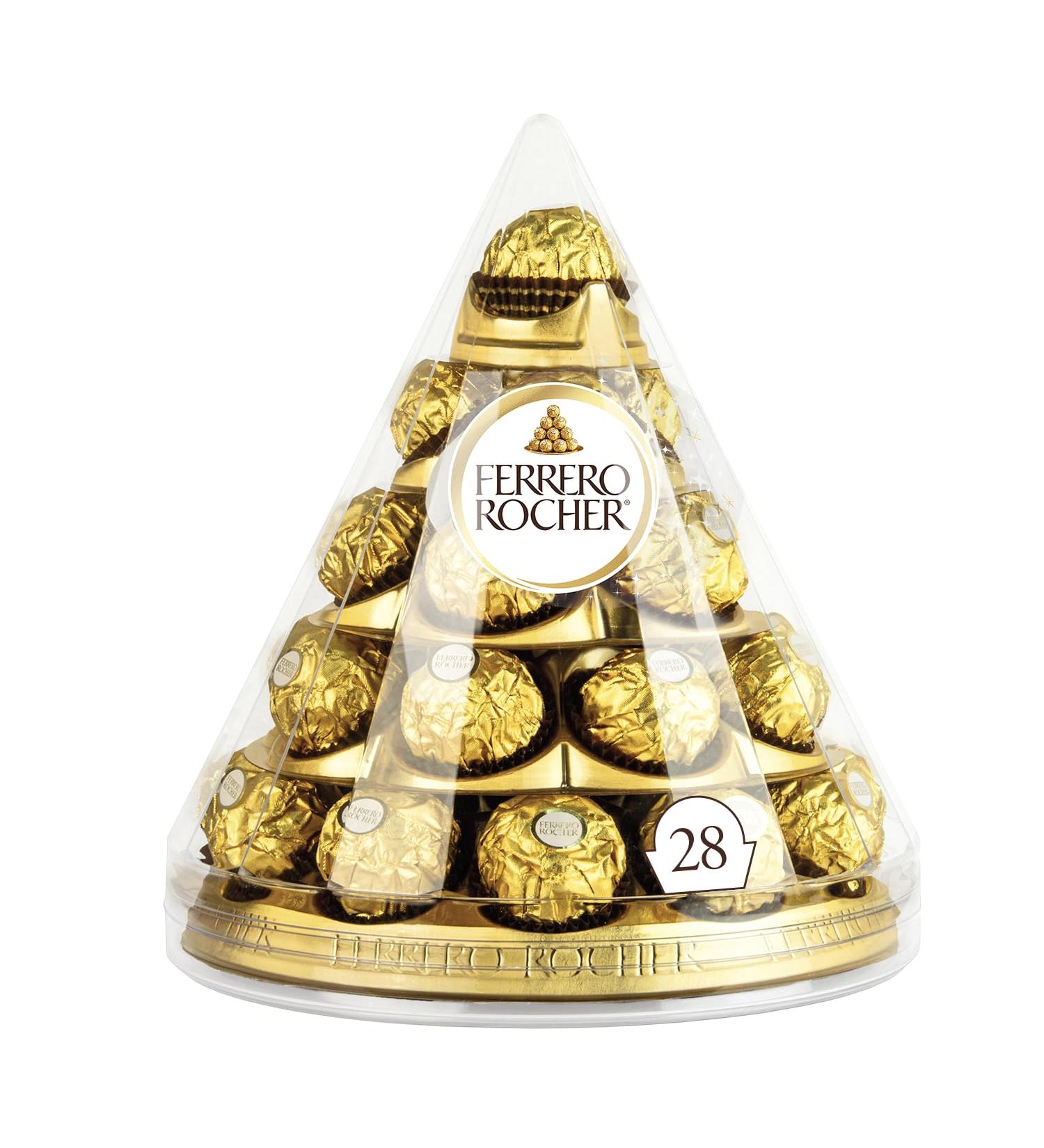 FERRERO ROCHER Fine Hazelnut Milk Chocolate Gift Box 28 Count Golden Cone Gift Box of Individually Wrapped Chocolates Christmas Chocolate 350 grams 28 pieces - Buy Online on GoSupps.com
