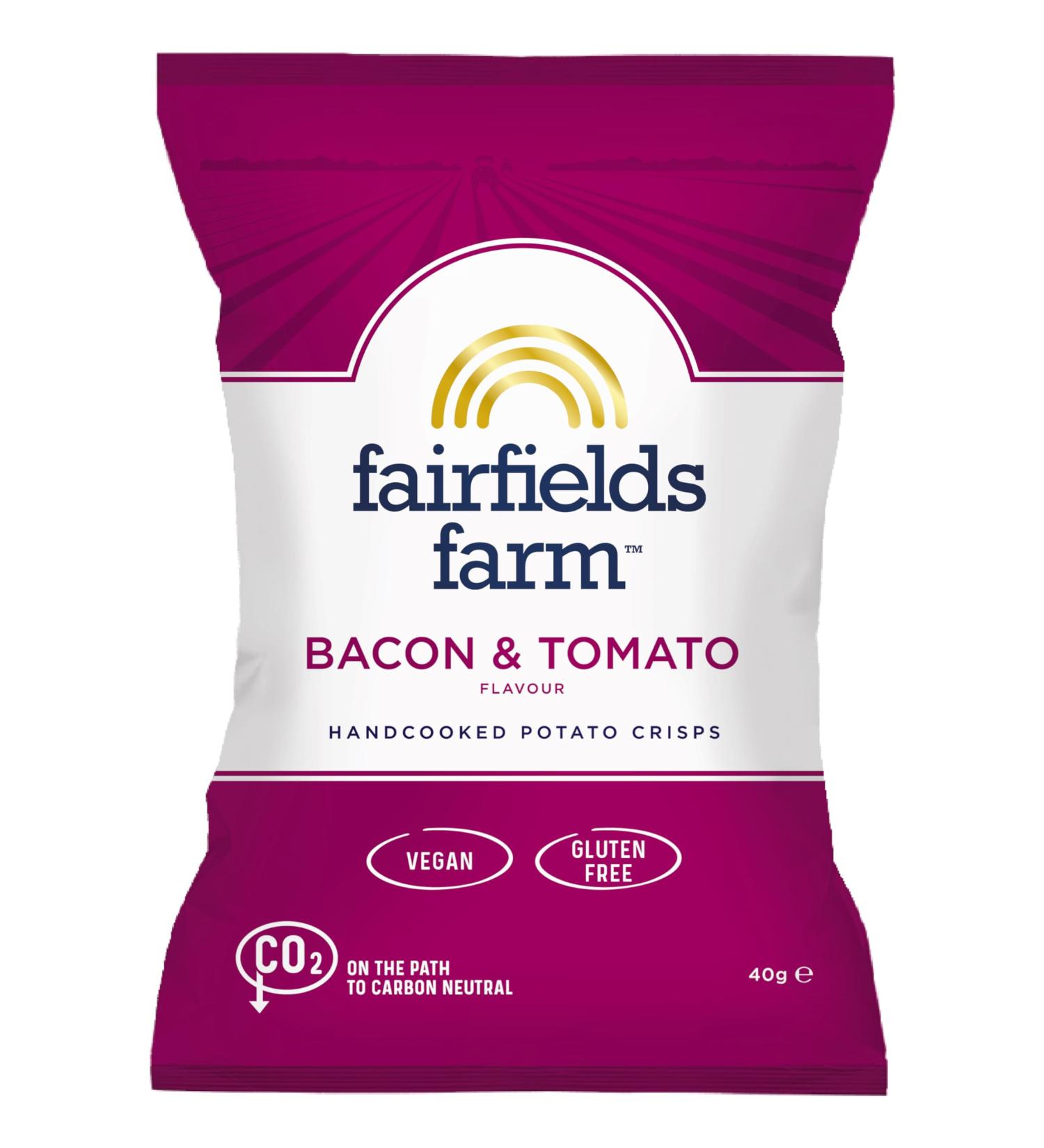 Fairfields Farm Crisps - Bacon & Tomato Flavour Hand Cooked Potato Crisps 40g | Pack of 10