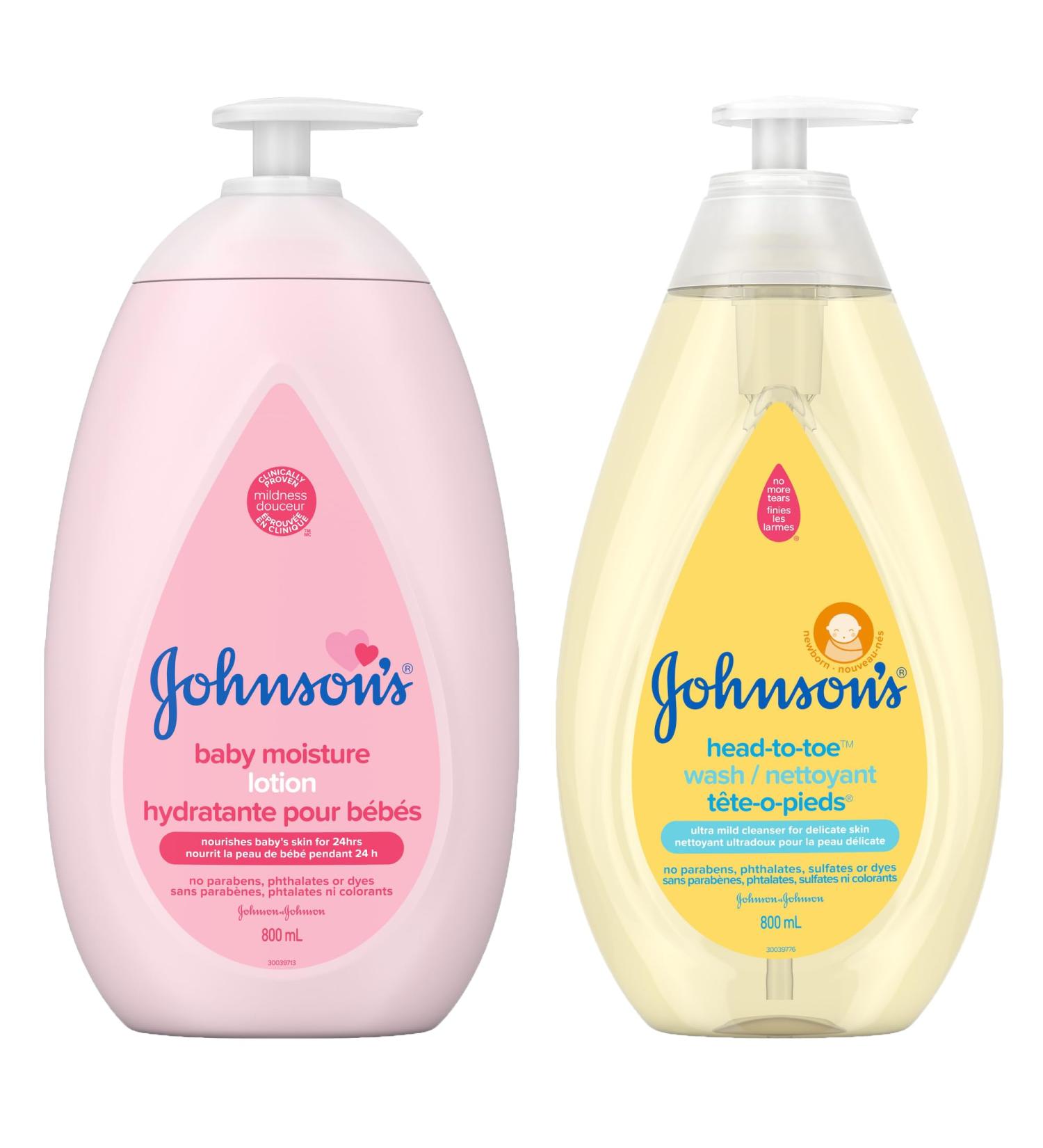 Johnson's Baby Wash and Shampoo for Baths Head-to-Toe Tear Free 800 ml & Lotion Body Moisturizer for Dry Delicate Skin 800ml Regimen Pack of 2 (2x800ml) 800 ml (Pack of 2) - Buy Online on GoSupps.com