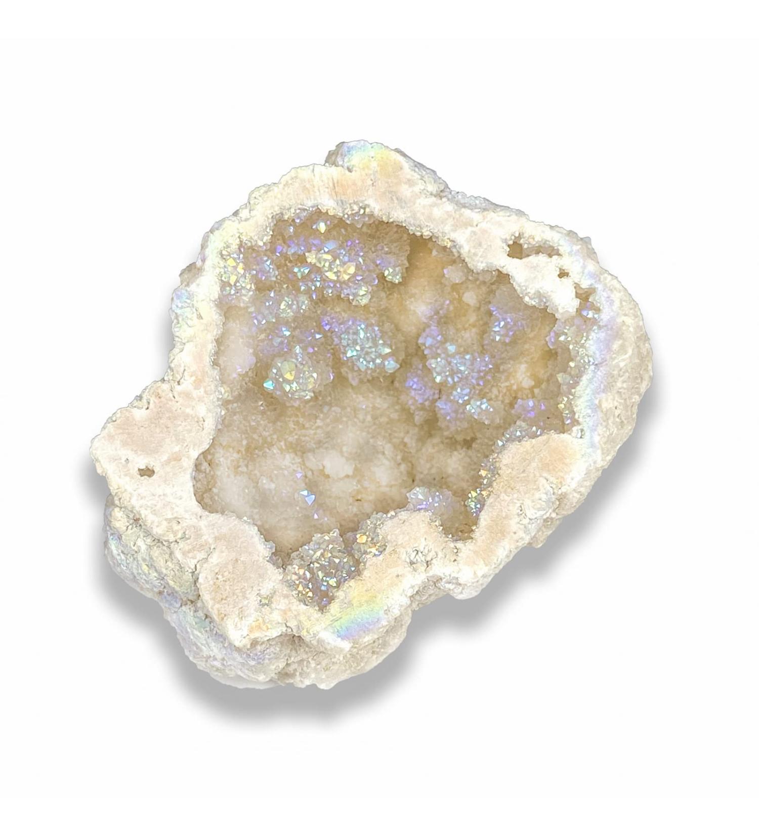 Crystal Hole Natural White Geode Rainbow Titanium Coated Quartz Cluster Specimen Angel Halo Crystal Hole - Buy Online on GoSupps.com