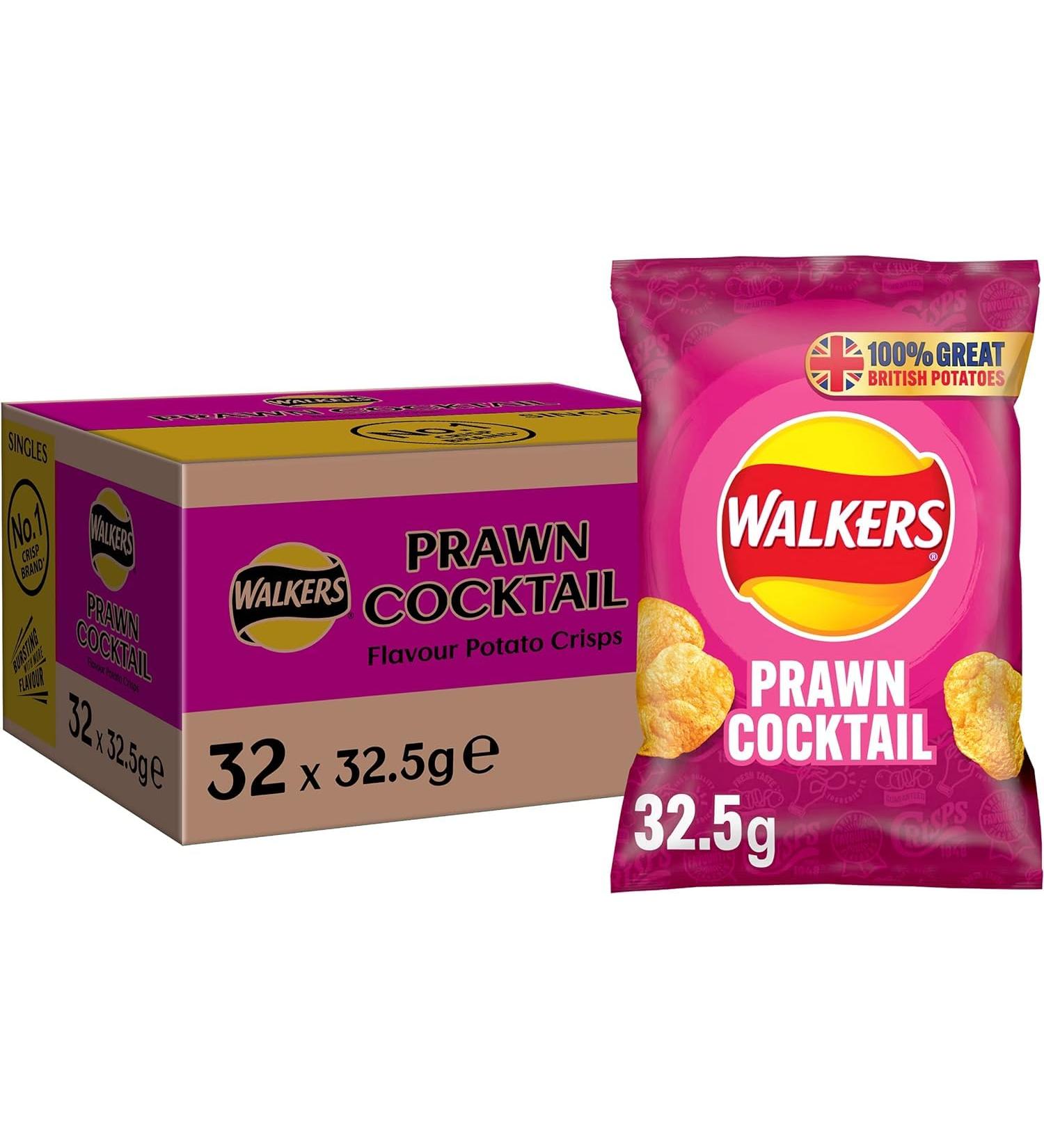 Walkers Prawn Cocktail Crisps 32x32.5g (Wholesale Box) - Buy Online on GoSupps.com