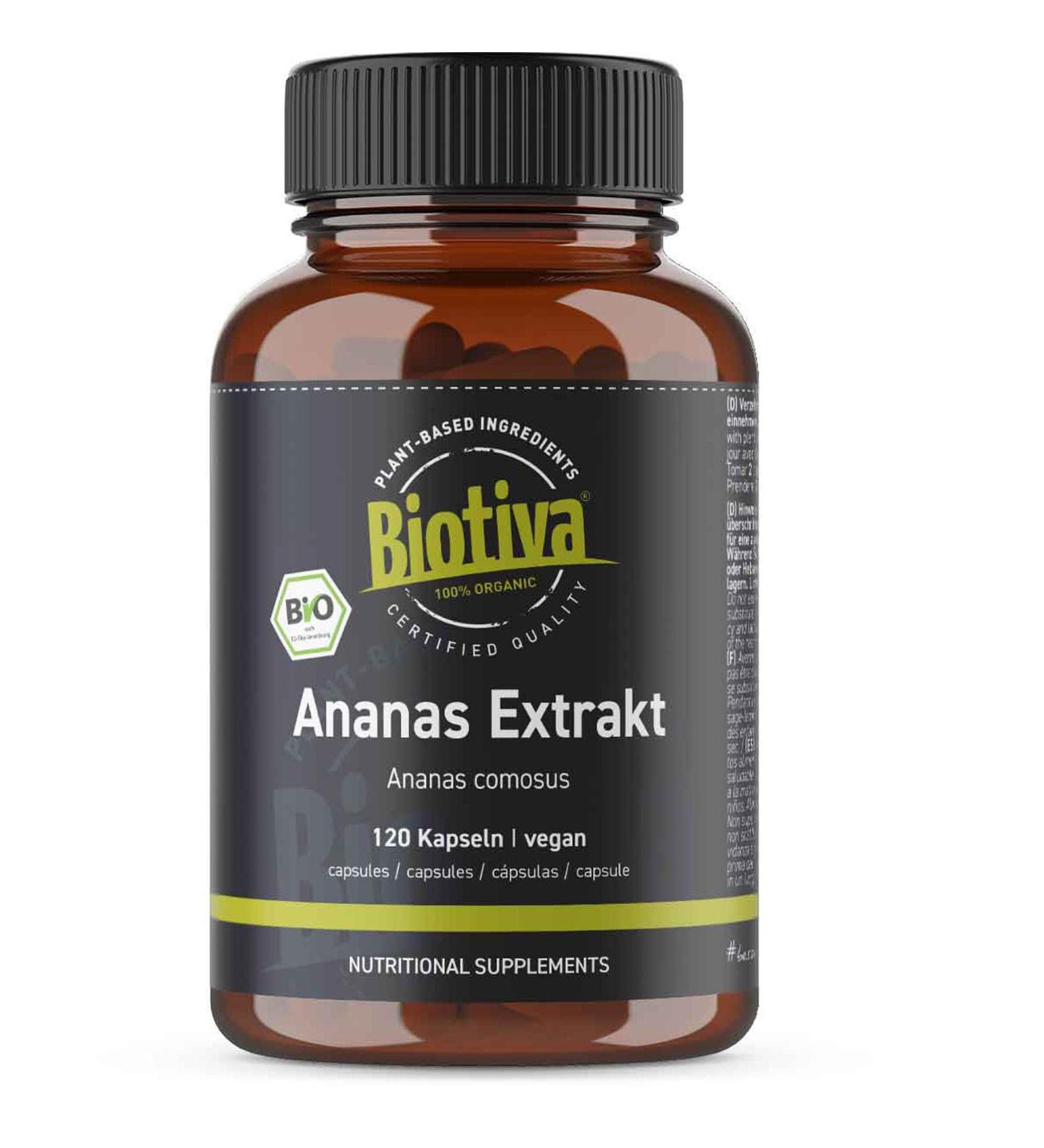 Extrait d'ananas Bio 120 G lules - 500mg - Brom la ne - Enzyme naturelle d'ananas - V gan - Conditionn et contr l en Allemagne - Biotiva - Buy Online on GoSupps.com